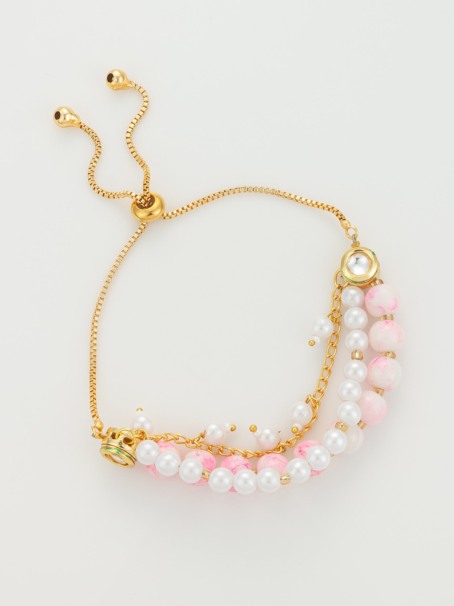 Dual-Tone Pink Beaded Layered Bracelet – View 2 | Aadita Jewelry