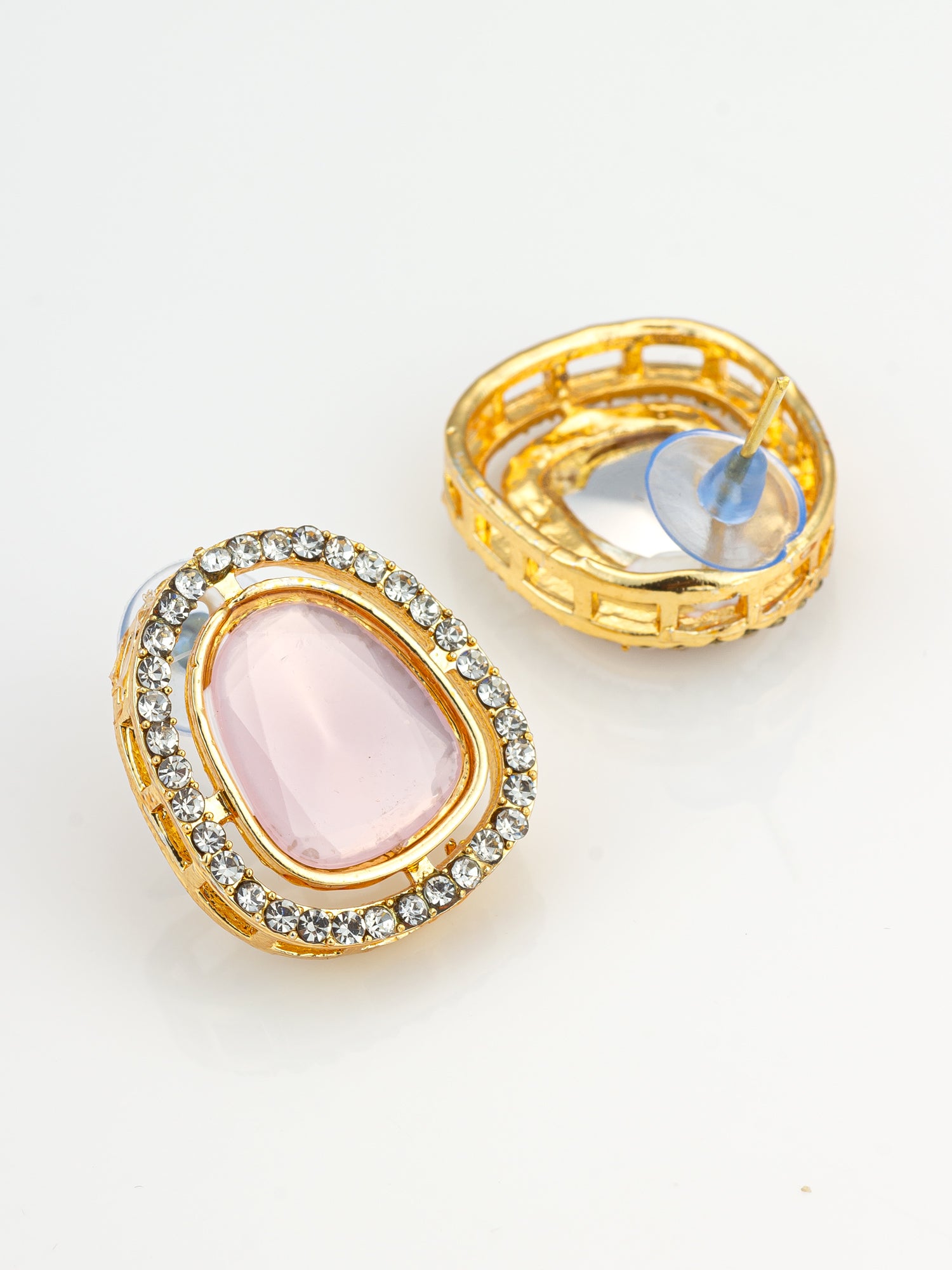 Premium Pink Stone and Crystal Stud Earrings – View 3 | Aadita Jewelry
