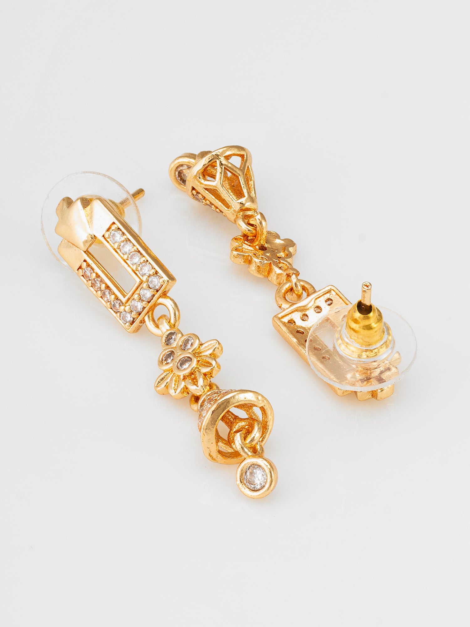 Geometric Floral American Diamond Dangle Earrings – View 2 | Aadita Jewelry