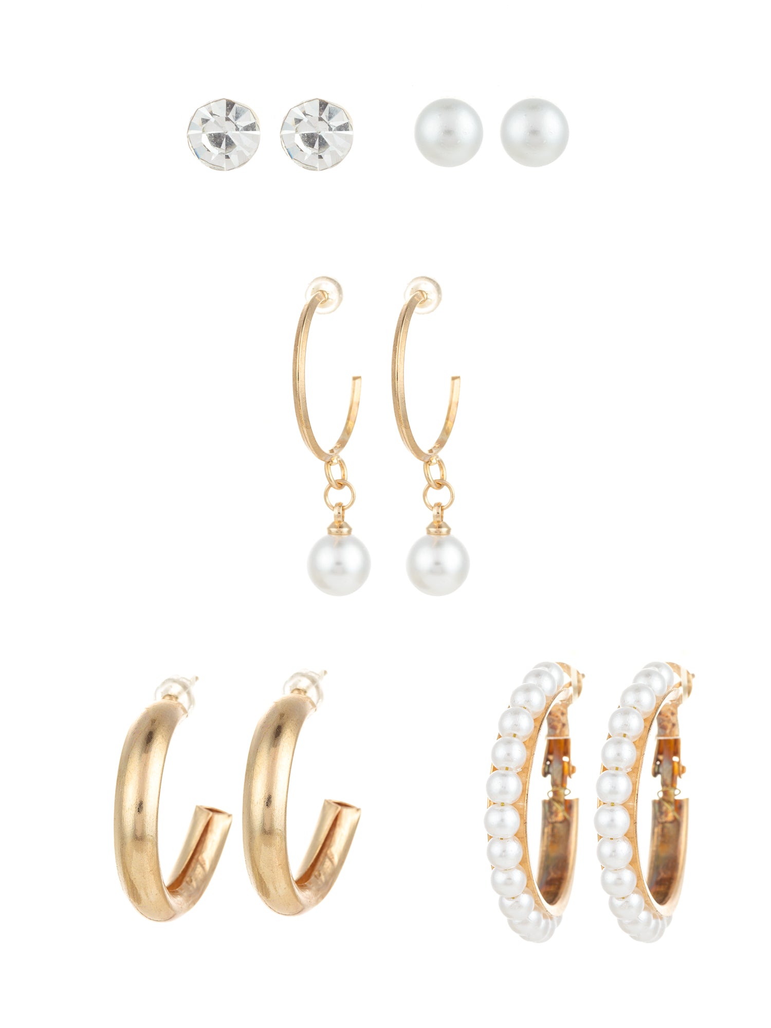 Gold Plated Pearl and Crystal Hoop Earring Set – View 2 | Aadita Jewelry