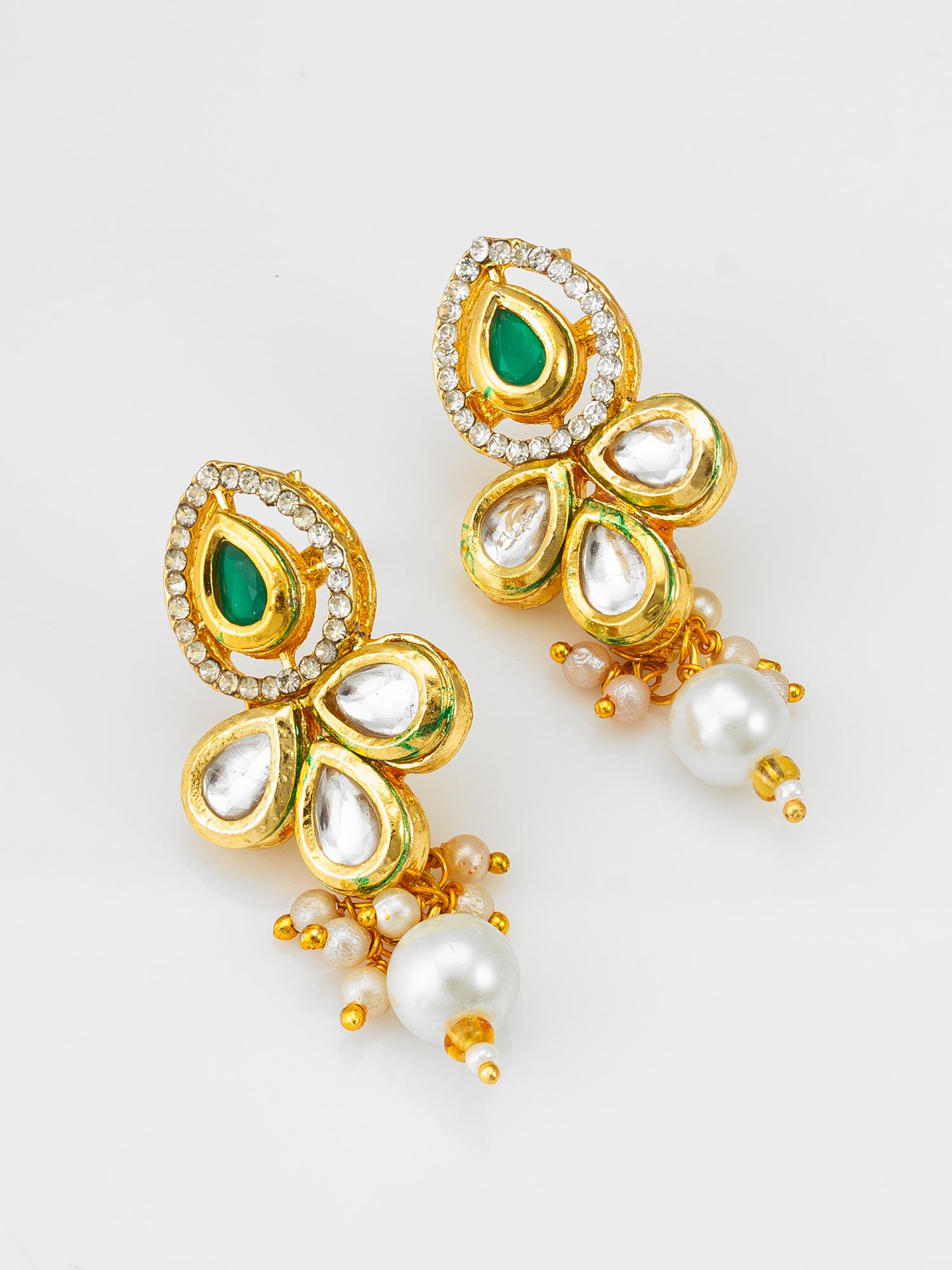 Kundan Floral Pendant Pearl Mala Necklace Set with Earrings – View 2 | Aadita Jewelry