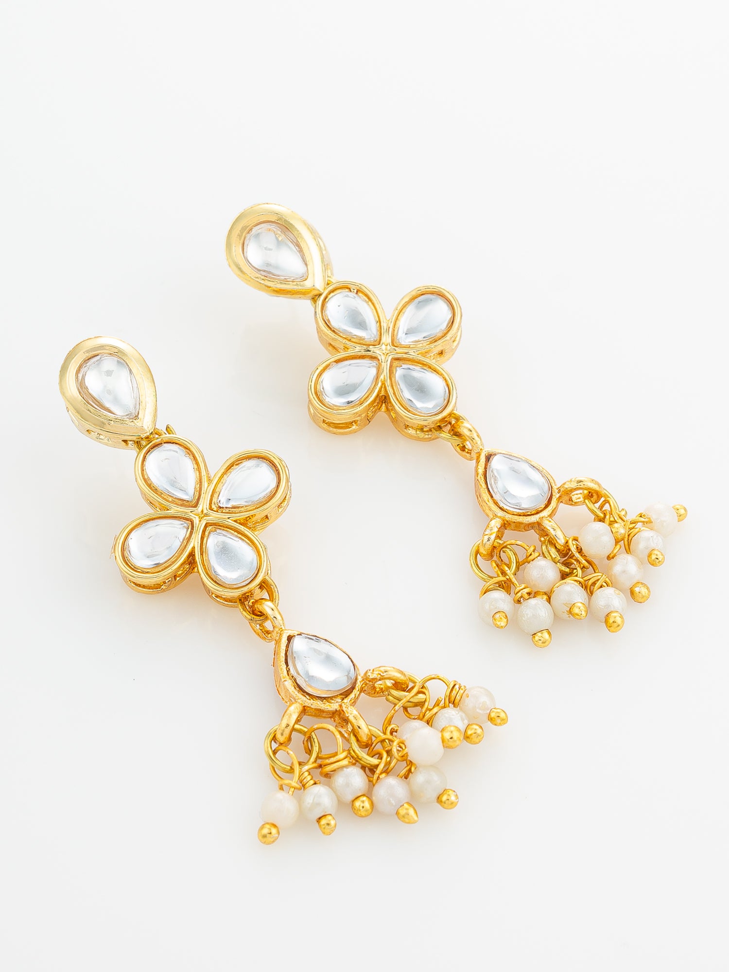Floral Kundan Dangler Earrings with Pearl Accents – View 2 | Aadita Jewelry