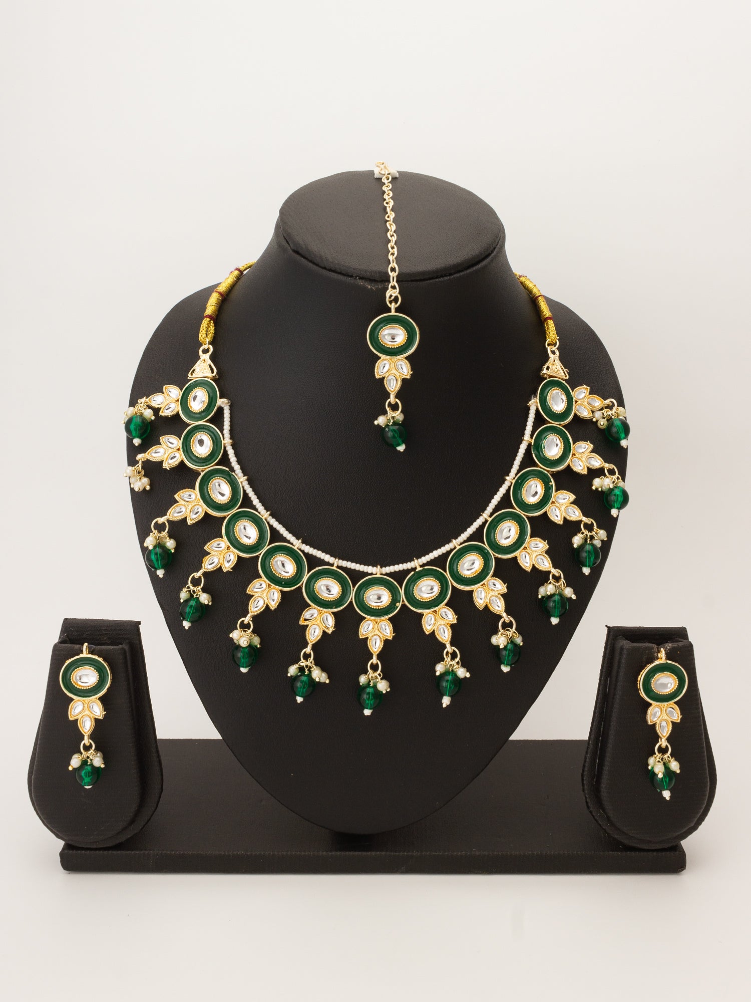 Green Enamel Kundan Choker Necklace Set with Earrings – View 4 | Aadita Jewelry