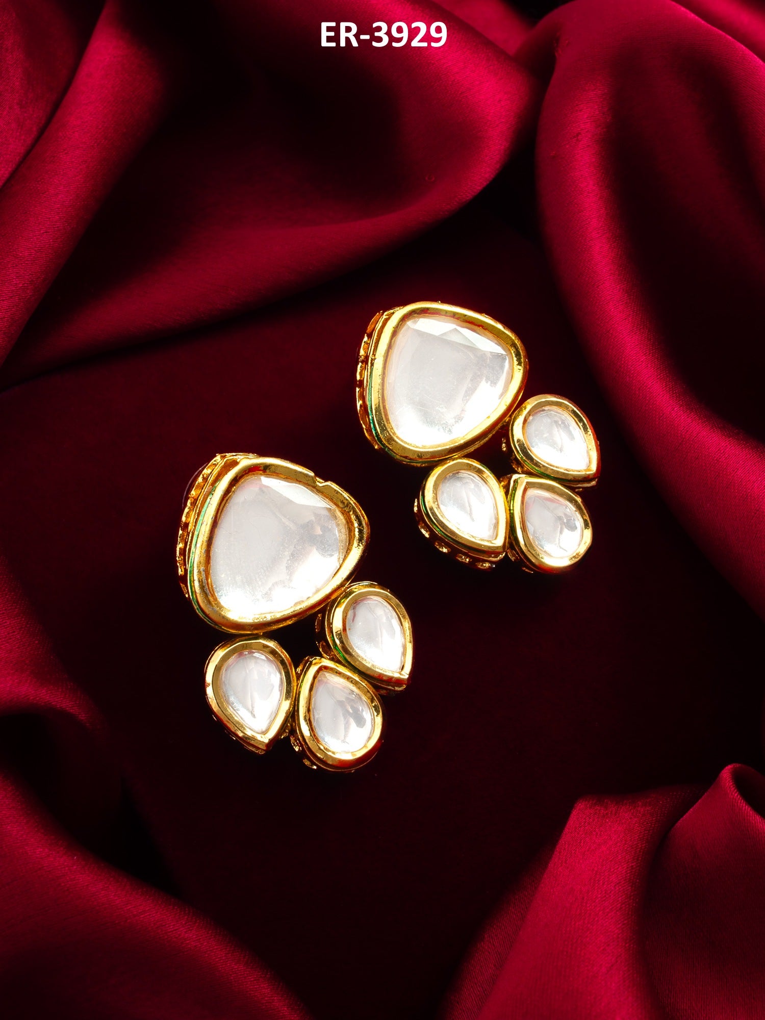 Gold Plated Kundan Stud Earrings – View 5 | Aadita Jewelry