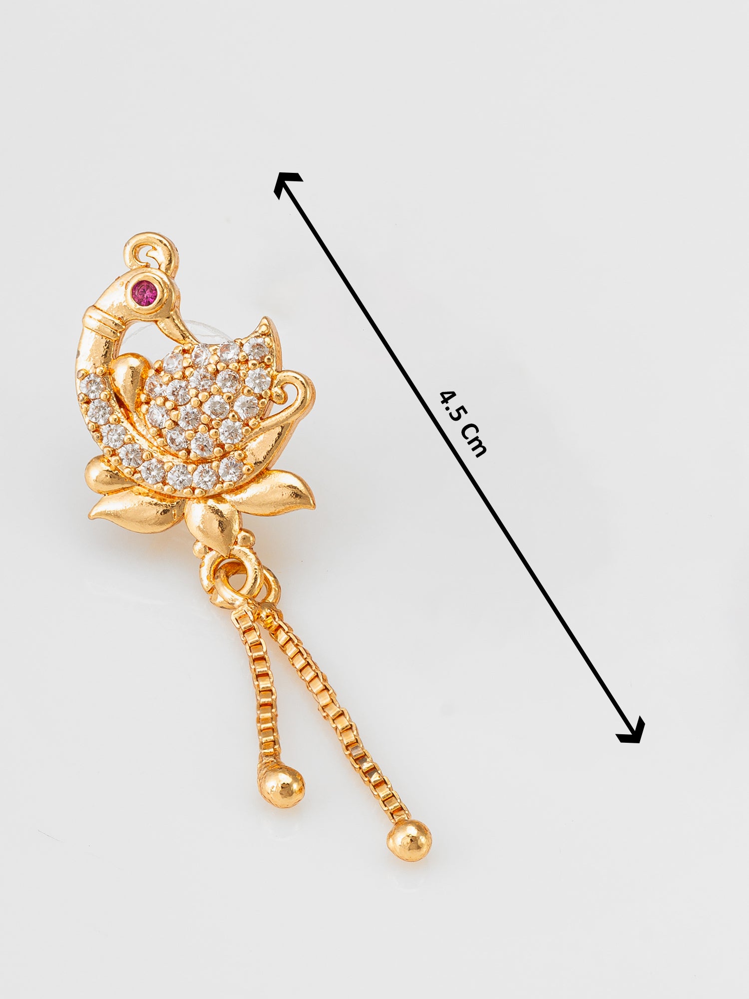 Peacock Design American Diamond Chain Drop Earrings – View 3 | Aadita Jewelry
