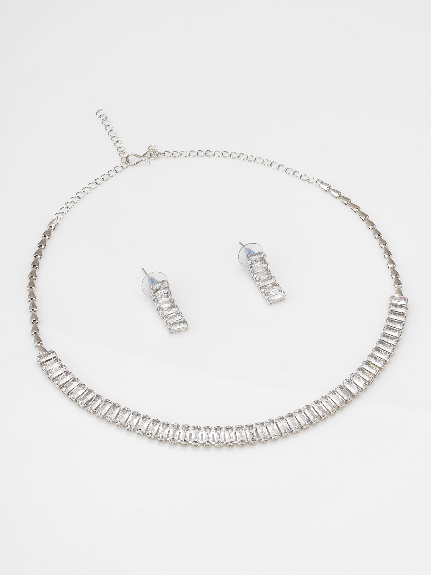 Contemporary American Diamond Necklace Set with Rectangular Stone Pattern | Aadita Jewelry