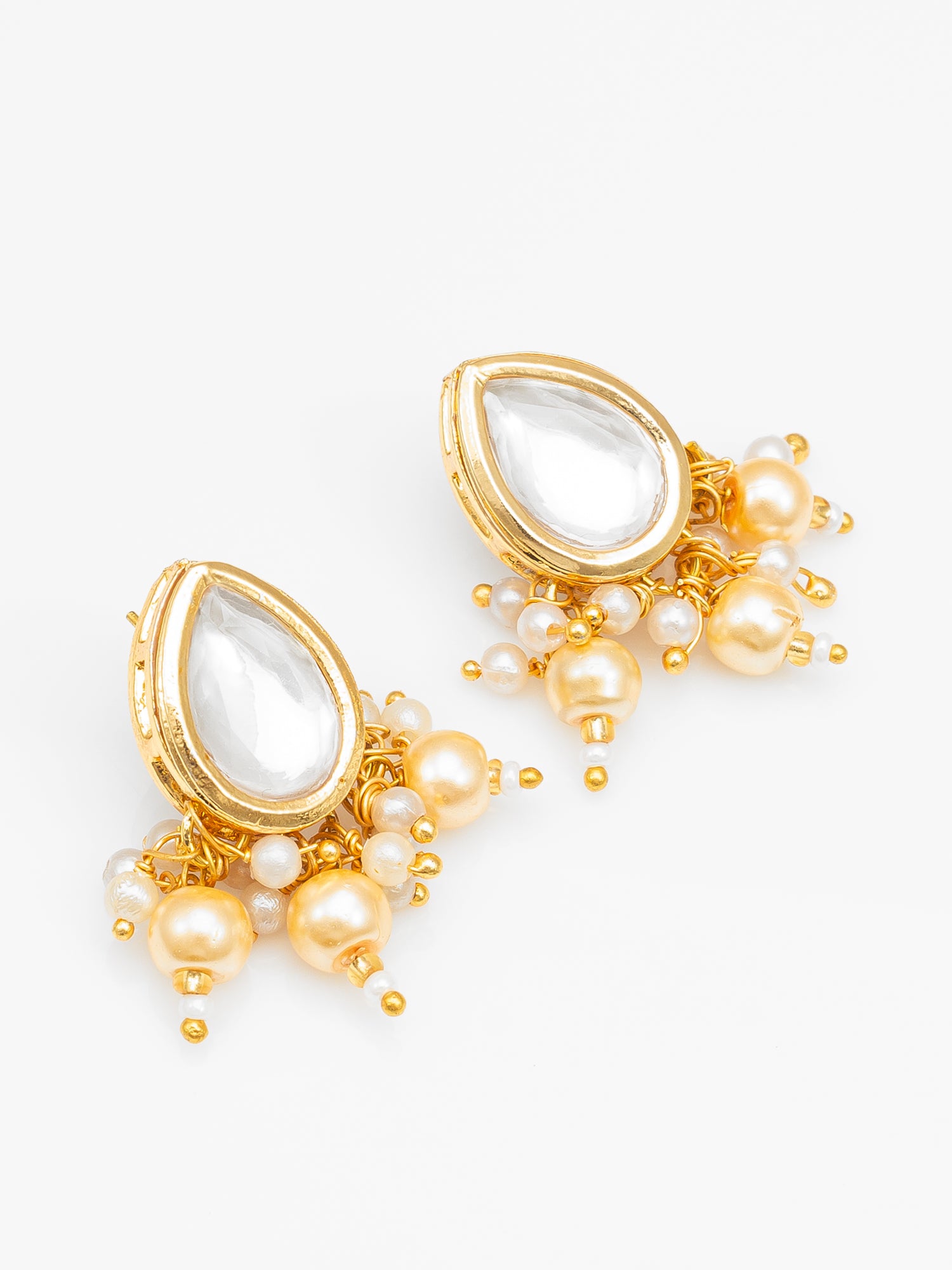 Gold Plated White Beads Kundan Bridal Necklace Set – View 2 | Aadita Jewelry