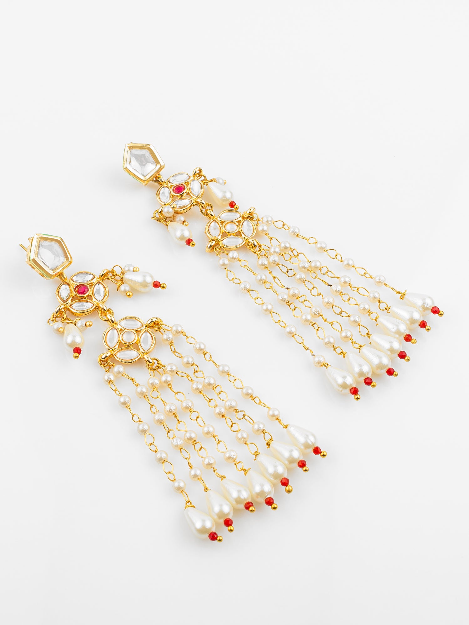 Gold Plated Traditional Kundan & Pearl Long Chain Earrings for Women & Girls – View 2 | Aadita Jewelry