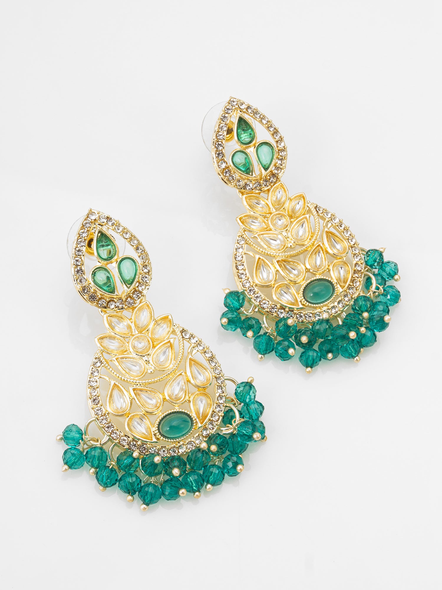 Green Kundan Floral Drop Earrings | Aadita Jewelry