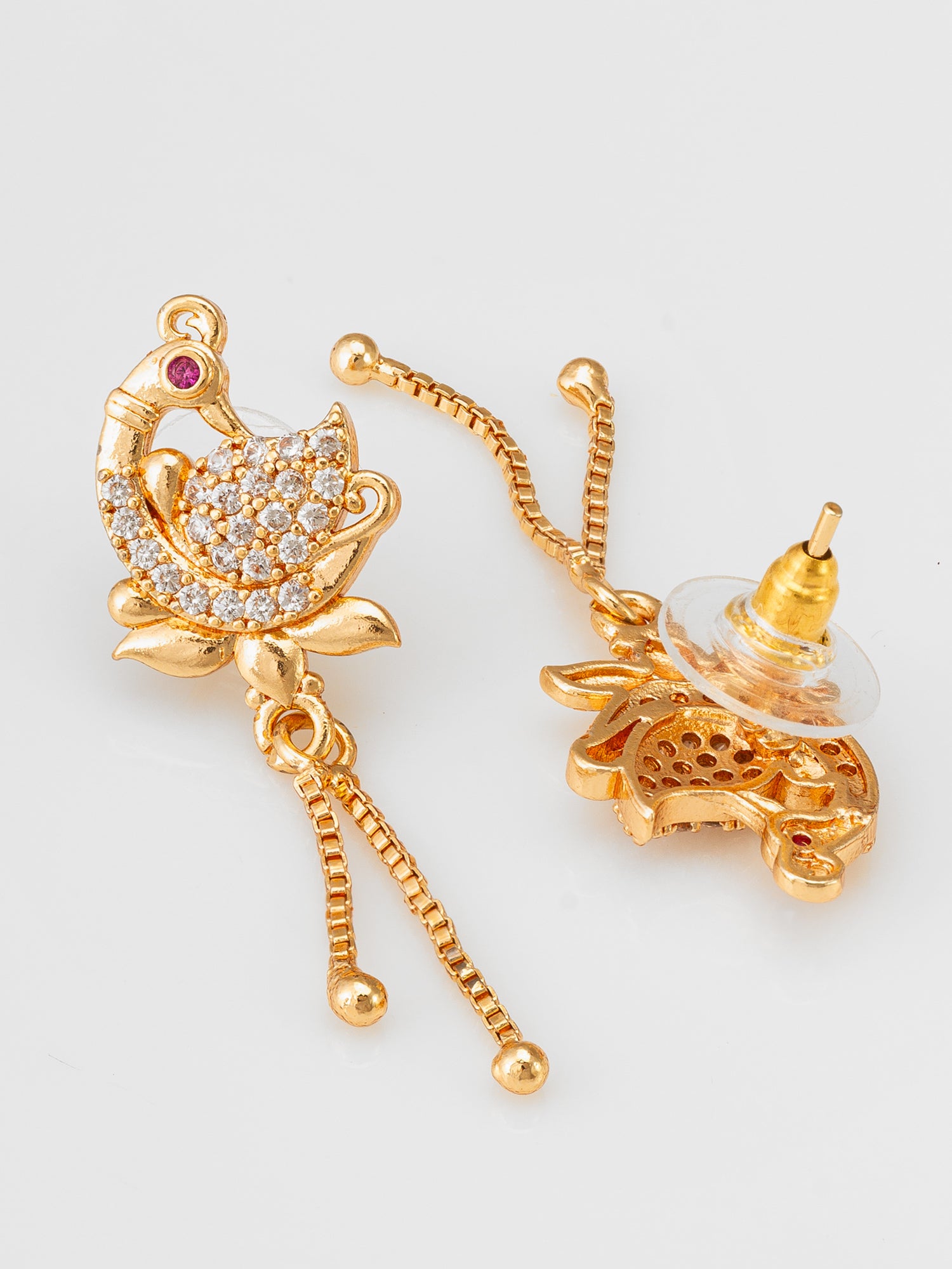 Peacock Design American Diamond Chain Drop Earrings – View 2 | Aadita Jewelry