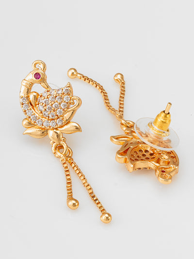 Peacock Design American Diamond Chain Drop Earrings – View 2 | Aadita Jewelry