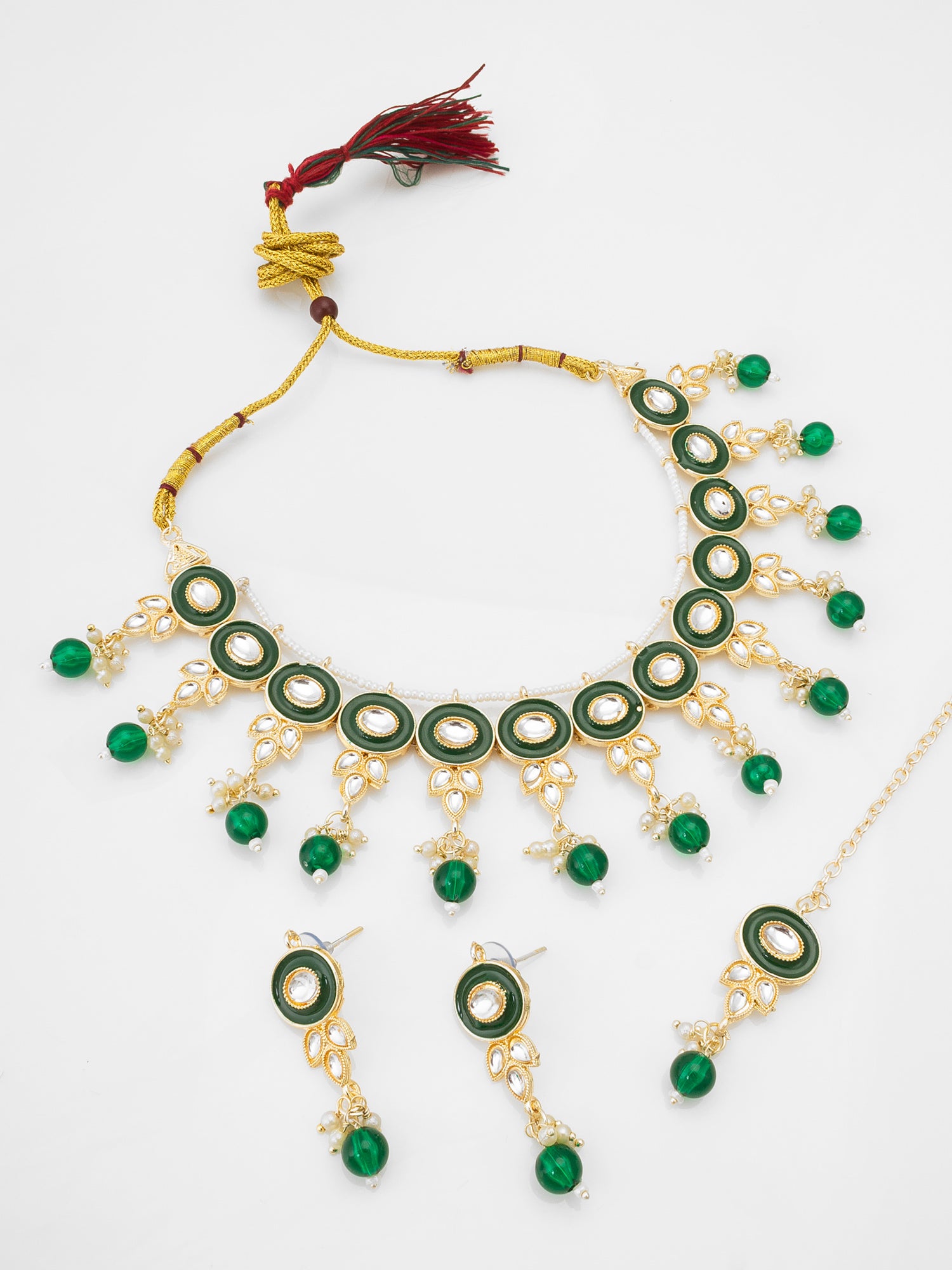 Green Enamel Kundan Choker Necklace Set with Earrings | Aadita Jewelry