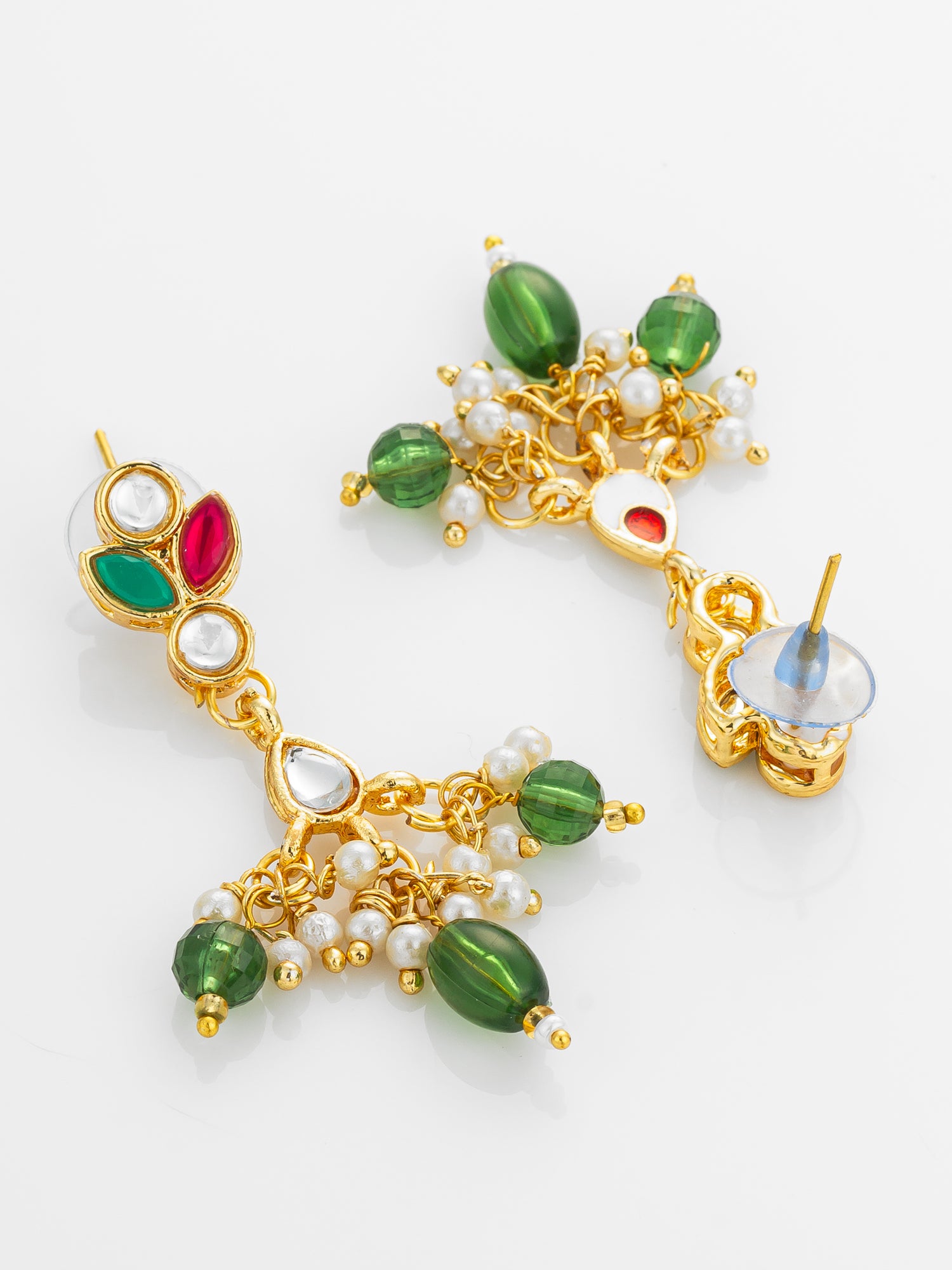 Multi-Color Kundan Gold Plated Pearl Drop Earrings – View 3 | Aadita Jewelry