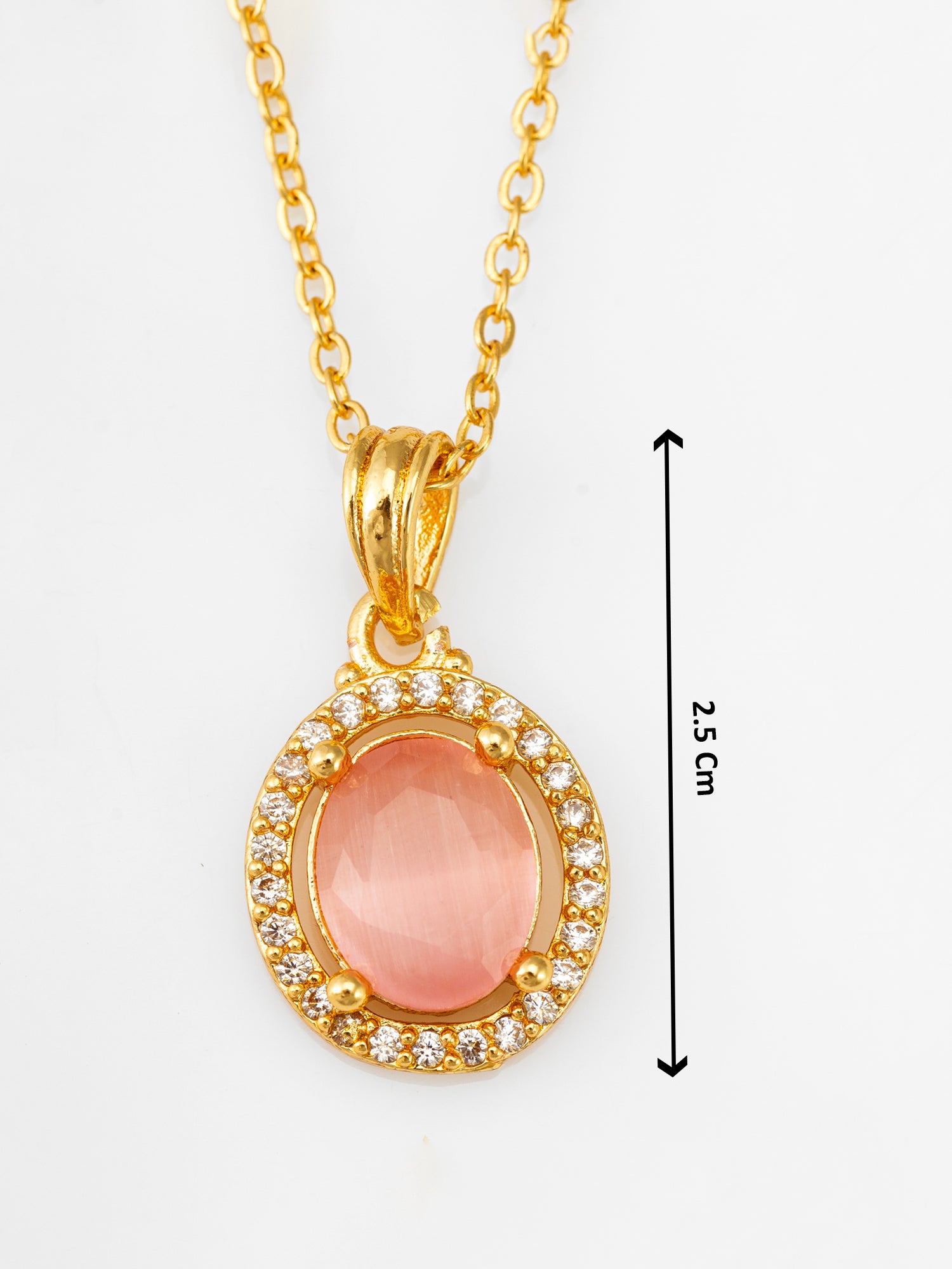 Gold-Tone Oval Pink Stone AD Pendant Necklace – View 3 | Aadita Jewelry