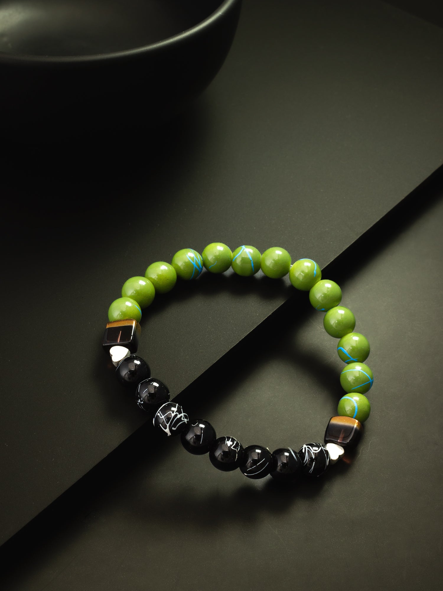 Dual Tone Green & Black Beaded Bracelet – View 3 | Aadita Jewelry