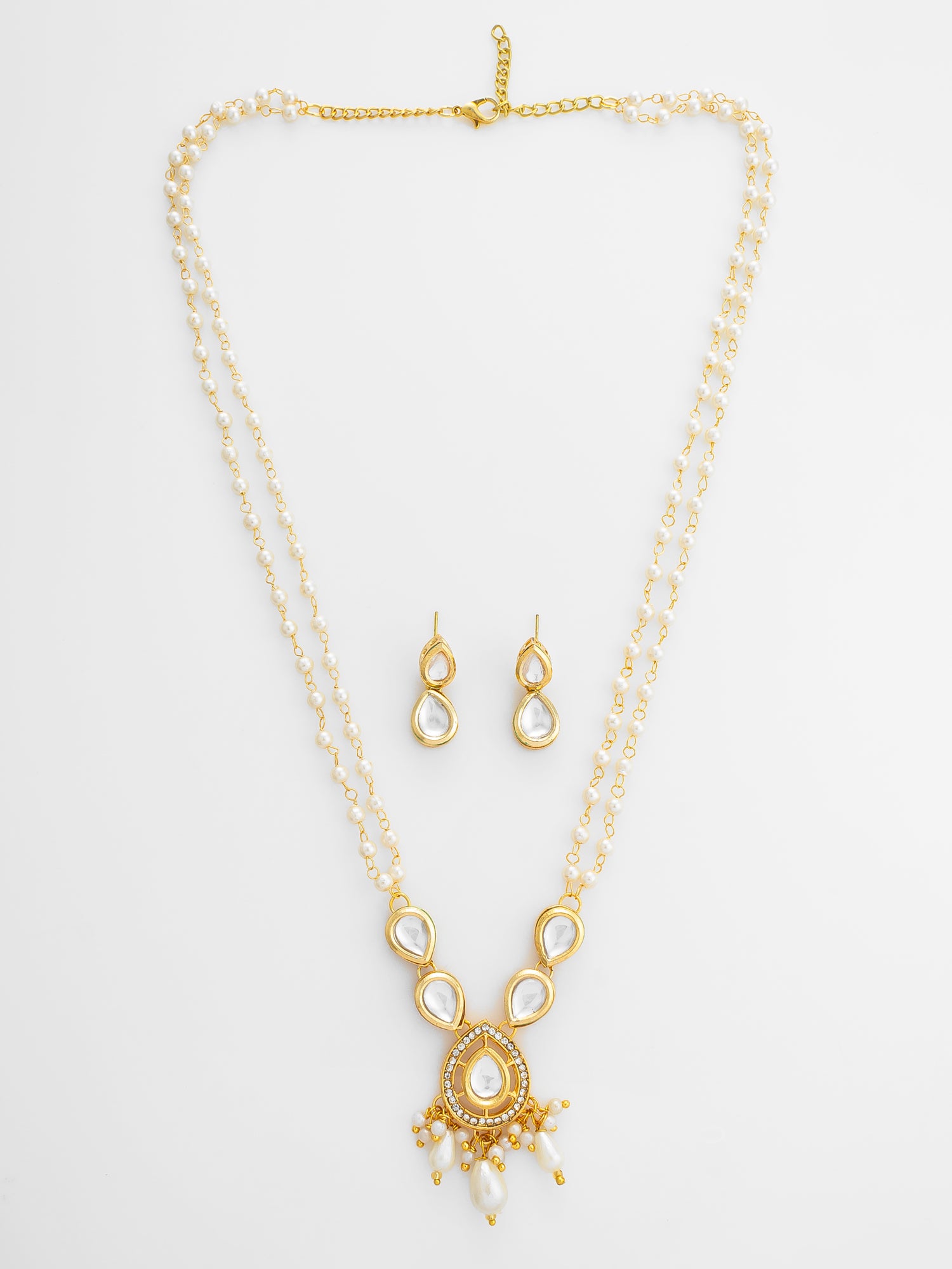 Gold Plated Pearl and Kundan Long Necklace Set | Aadita Jewelry