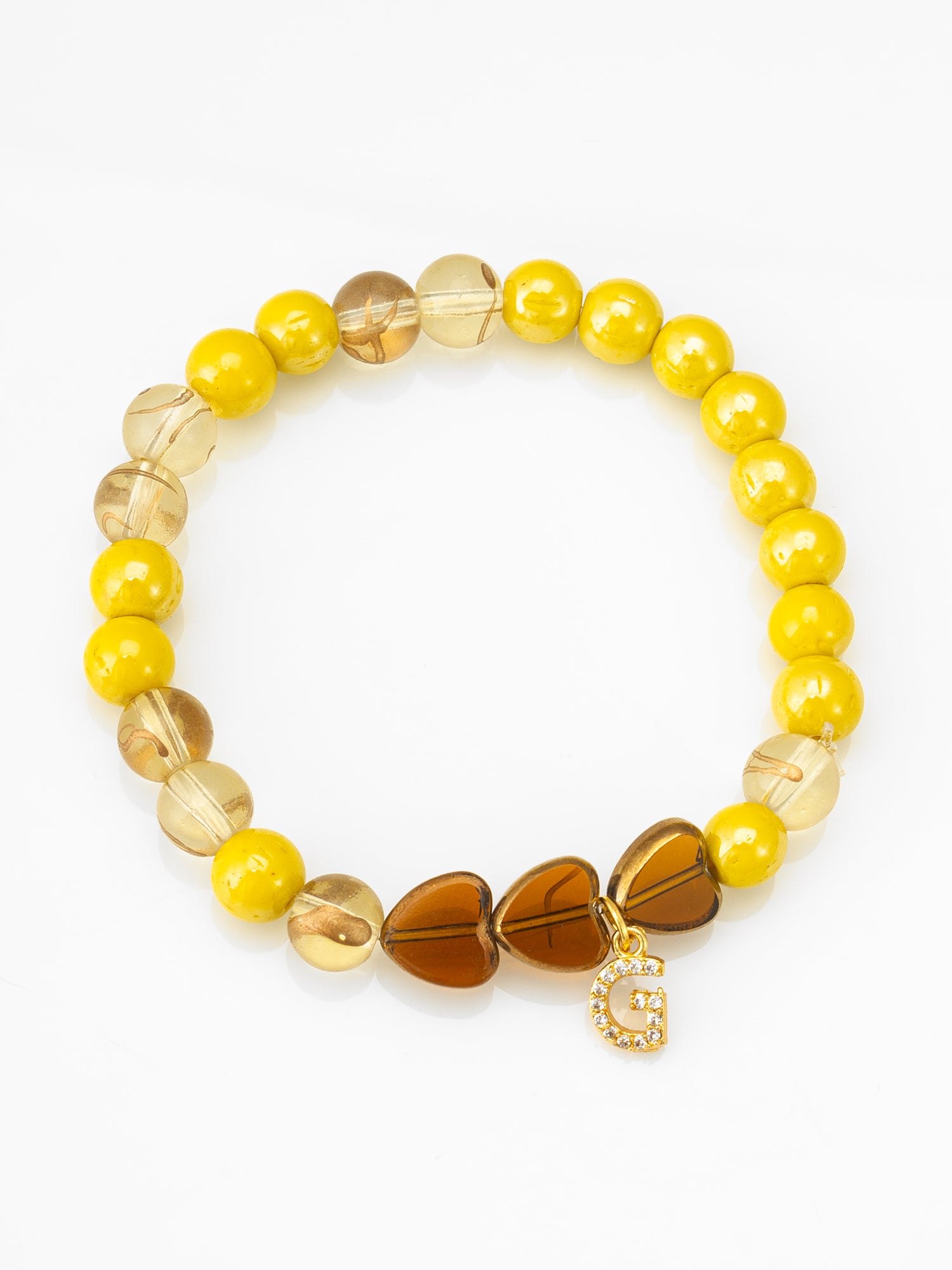 Yellow Beaded Bracelet with Letter Charm – View 2 | Aadita Jewelry