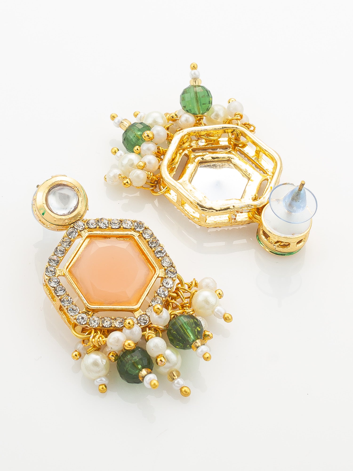 Aadita Gold-Plated Kundan Choker Necklace Set with Peach and Green Stones – View 3 | Aadita Jewelry