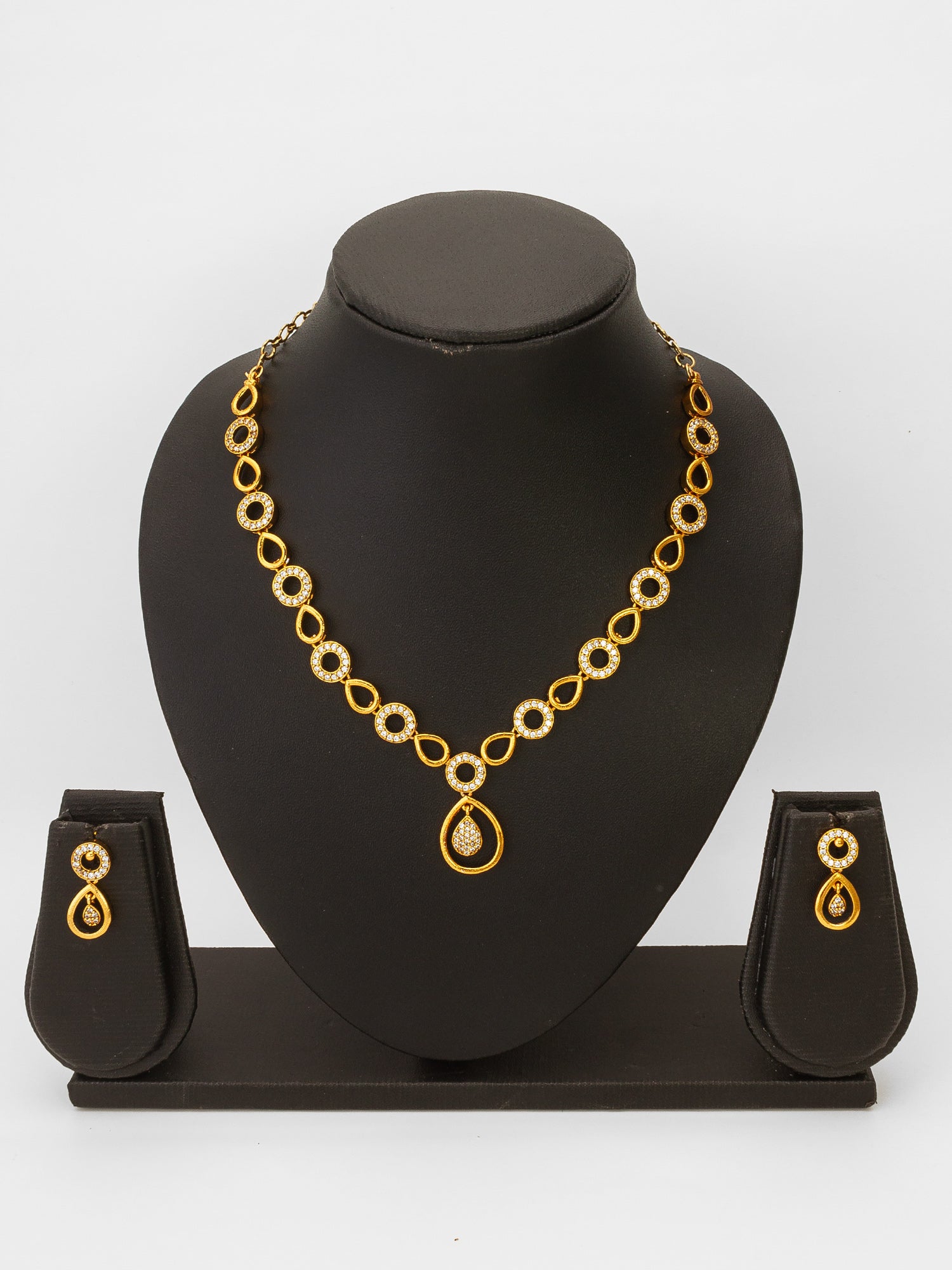 Gold-Plated AD Stone endant Necklace Set with Drop Earrings – View 4 | Aadita Jewelry