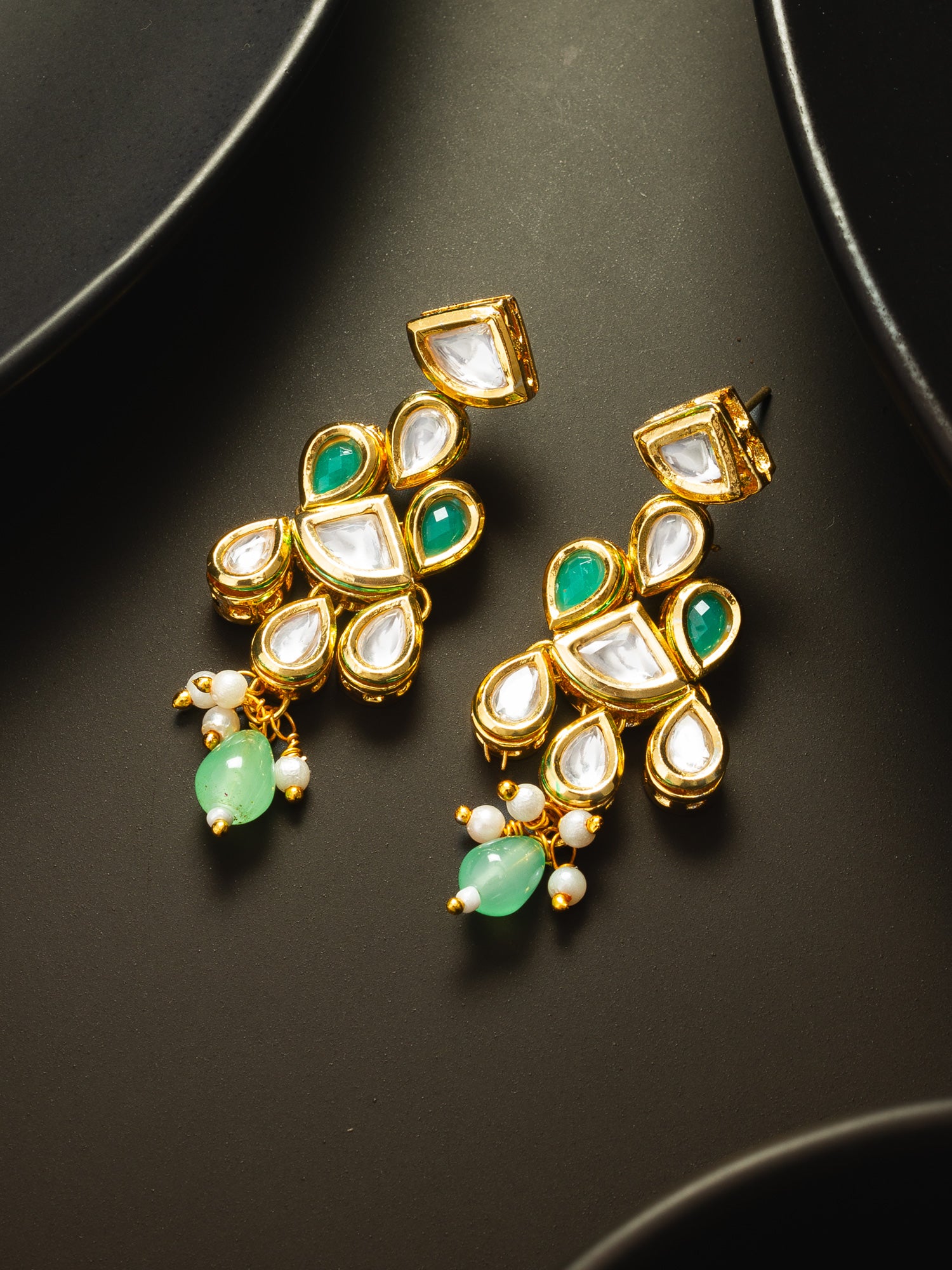 Gold-Plated Kundan Earrings with Stones and Drop – View 4 | Aadita Jewelry
