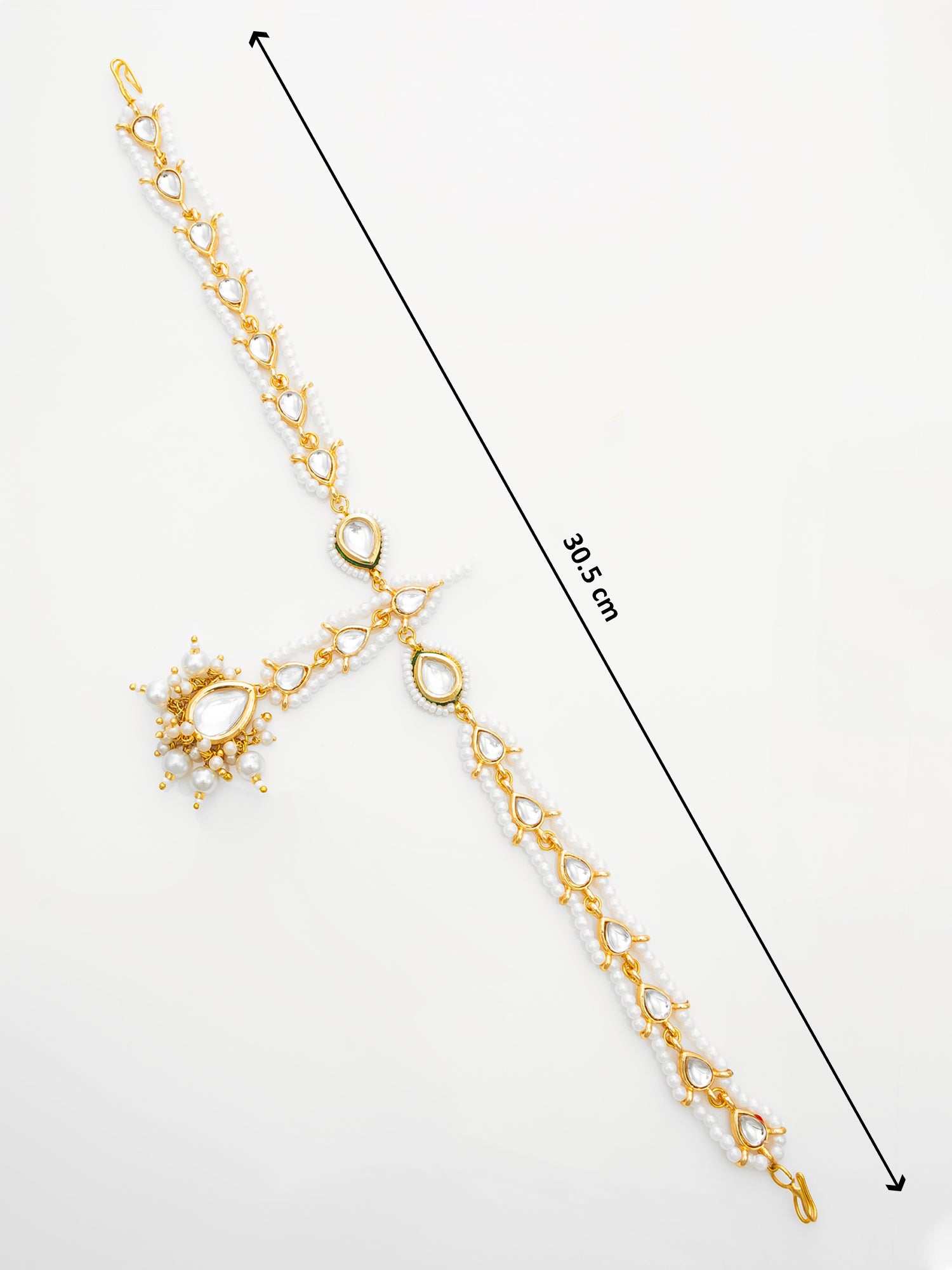 Gold-Plated White Kundan Matha Patti with Maang Tikka for Women – View 4 | Aadita Jewelry