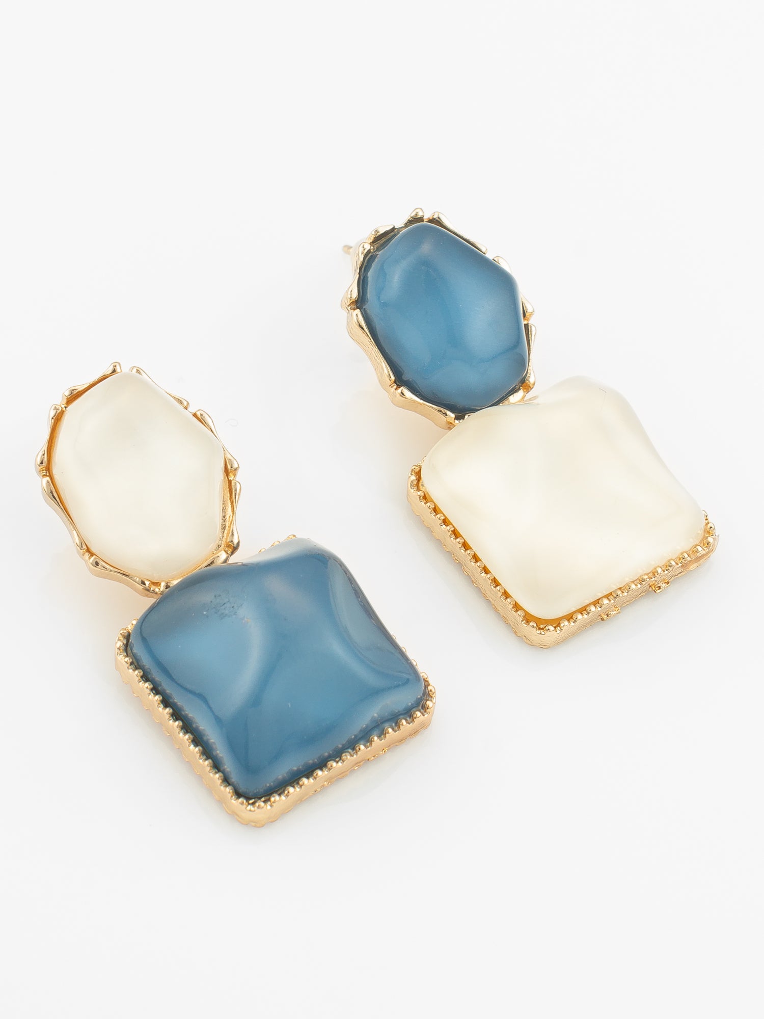 Gold-Plated Asymmetric Dual-Stone Stud Earrings for Women & Girls – View 2 | Aadita Jewelry