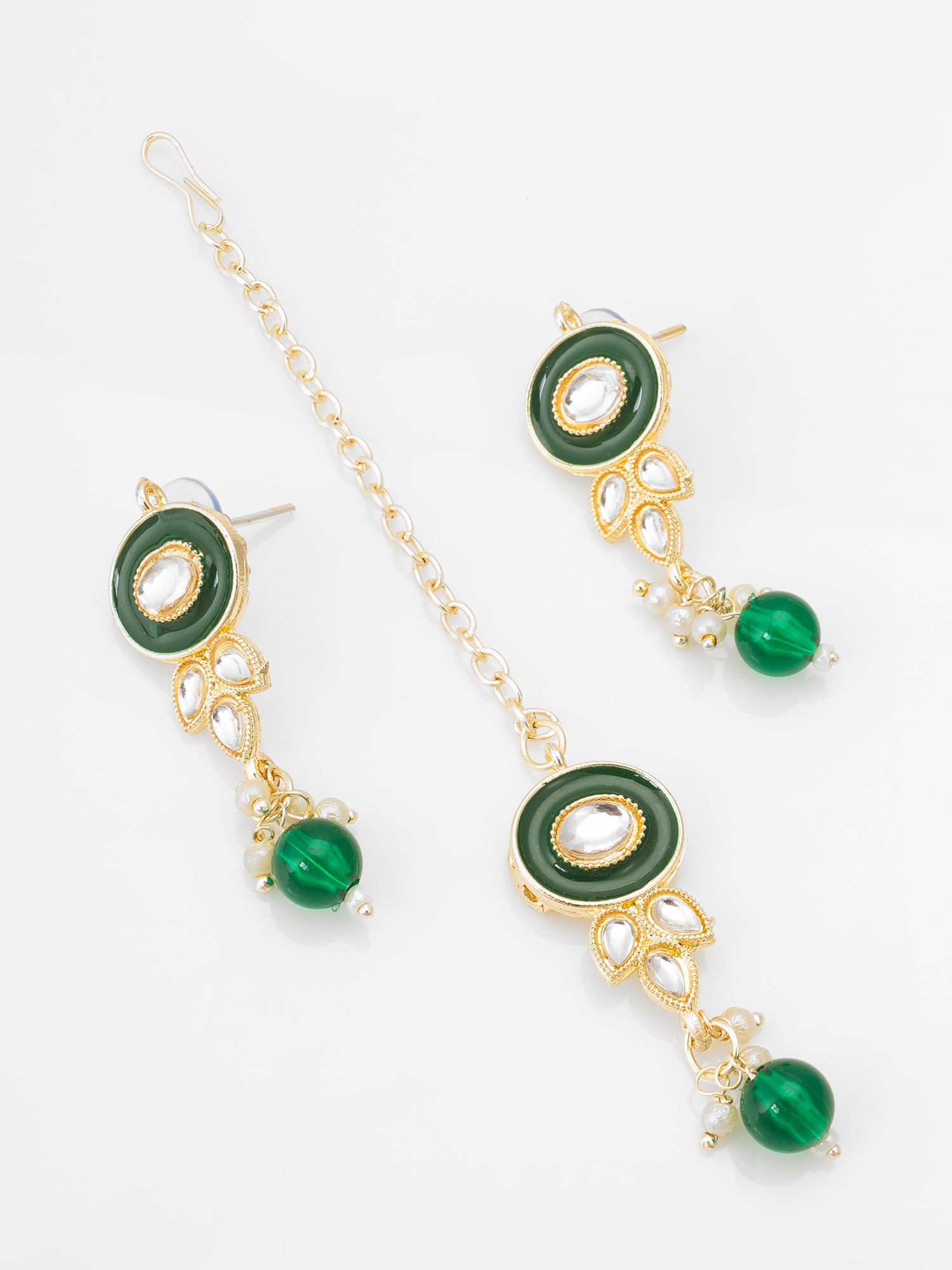 Green Enamel Kundan Choker Necklace Set with Earrings – View 2 | Aadita Jewelry