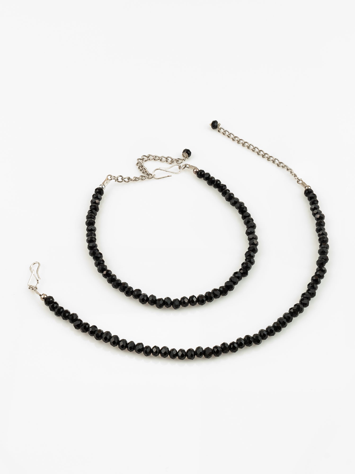 Silver Plated Black Beaded Stylish Anklet Set for Women and Girls | Aadita Jewelry
