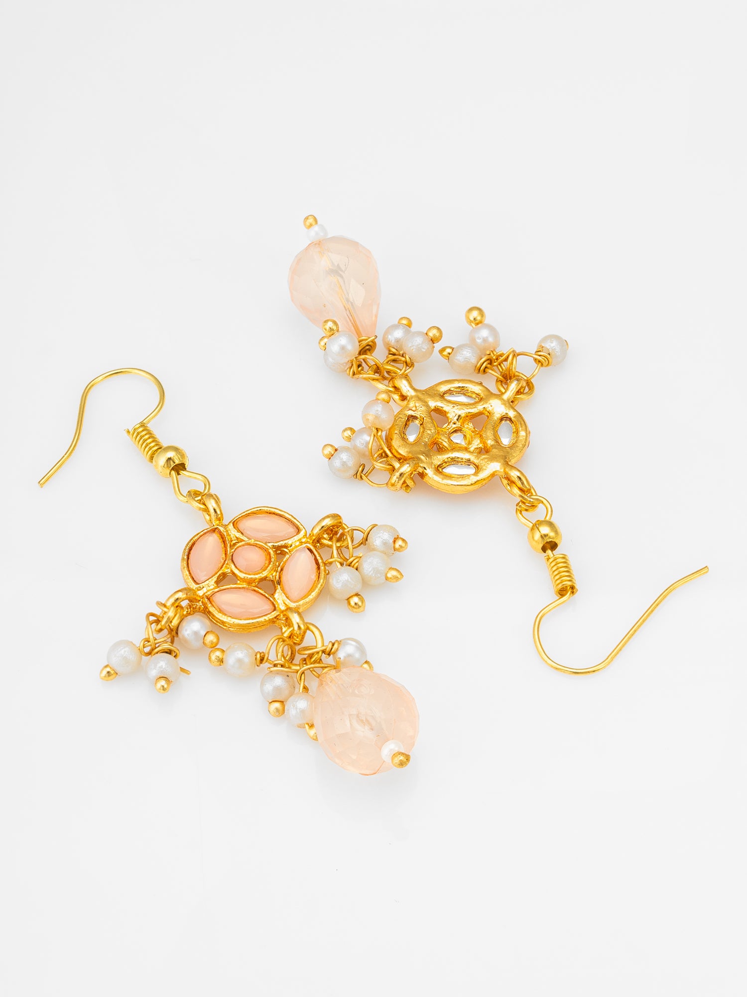 Elegant Peach Stone and Pearl Beaded Gold Plated Necklace Set – View 3 | Aadita Jewelry