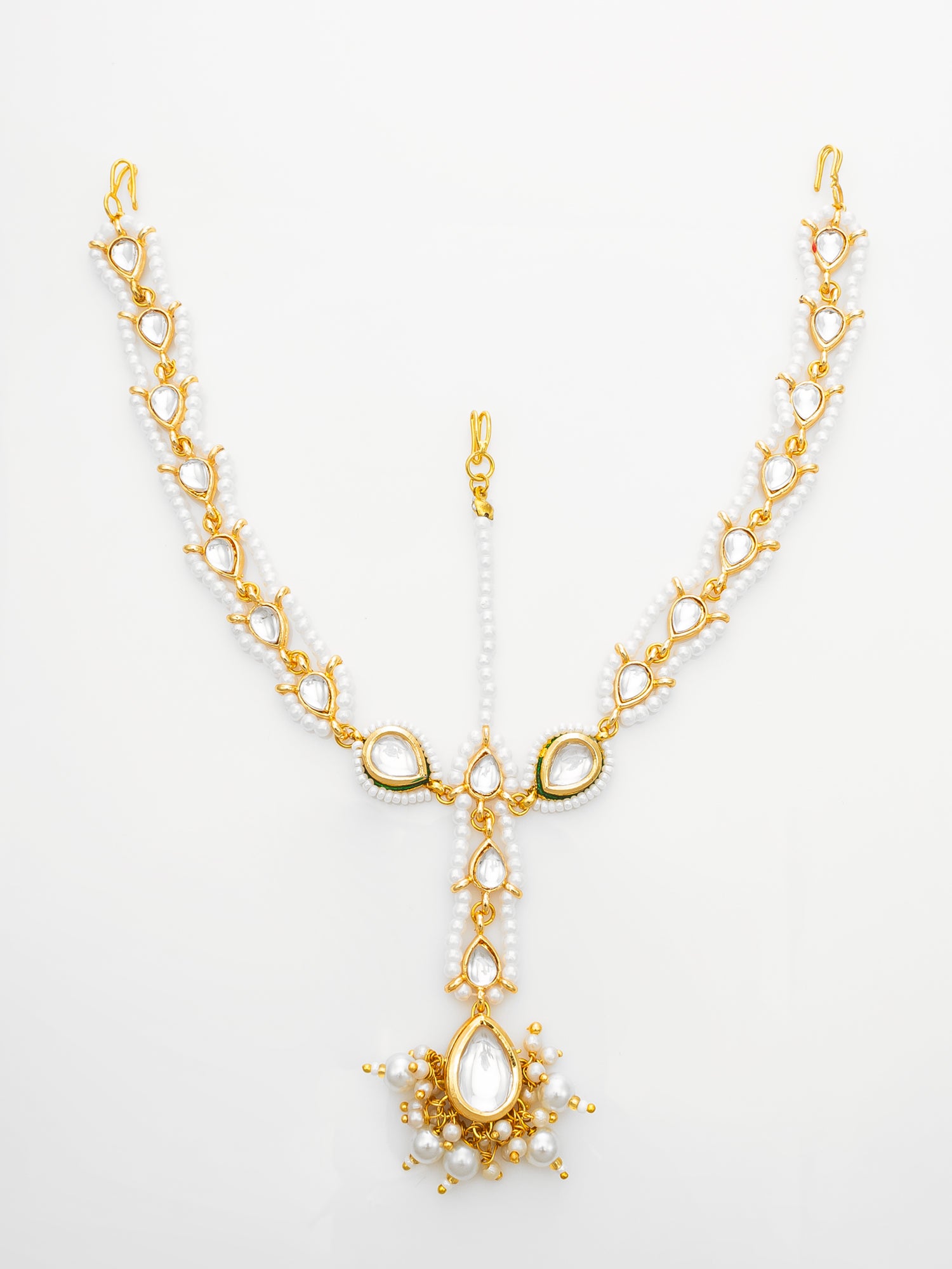 Gold-Plated White Kundan Matha Patti with Maang Tikka for Women | Aadita Jewelry