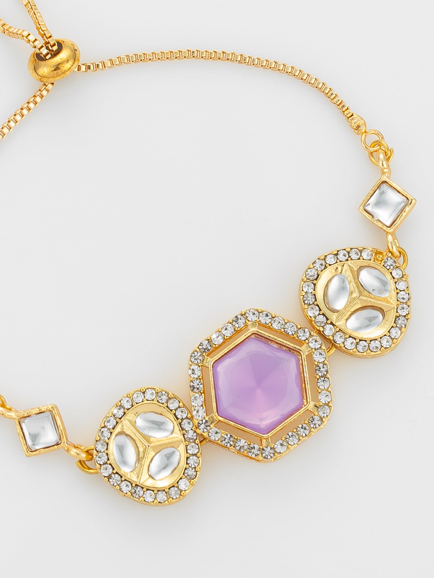Lavender Hexagon Kundan Adjustable Bracelet – View 3 | Aadita Jewelry
