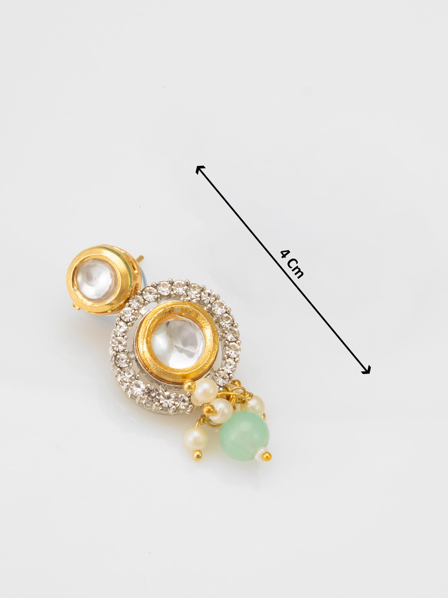 Gold-Tone Turquoise Seed Bead Choker Necklace Set with Kundan Pendant and Pearl Drops – View 5 | Aadita Jewelry