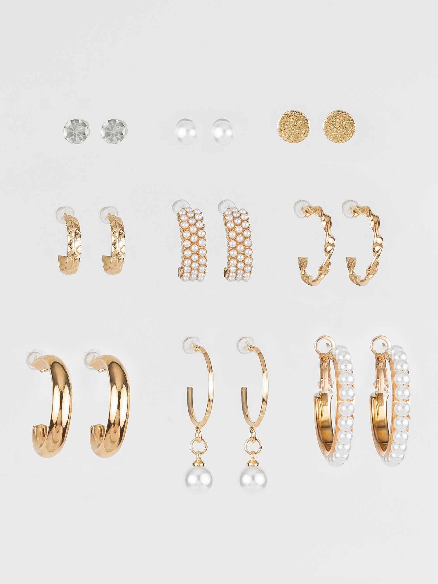 Elegant Gold Plated Pearl & Crystal Hoop Earring Combo Set for Women (Pack of 9 Pairs) – View 2 | Aadita Jewelry