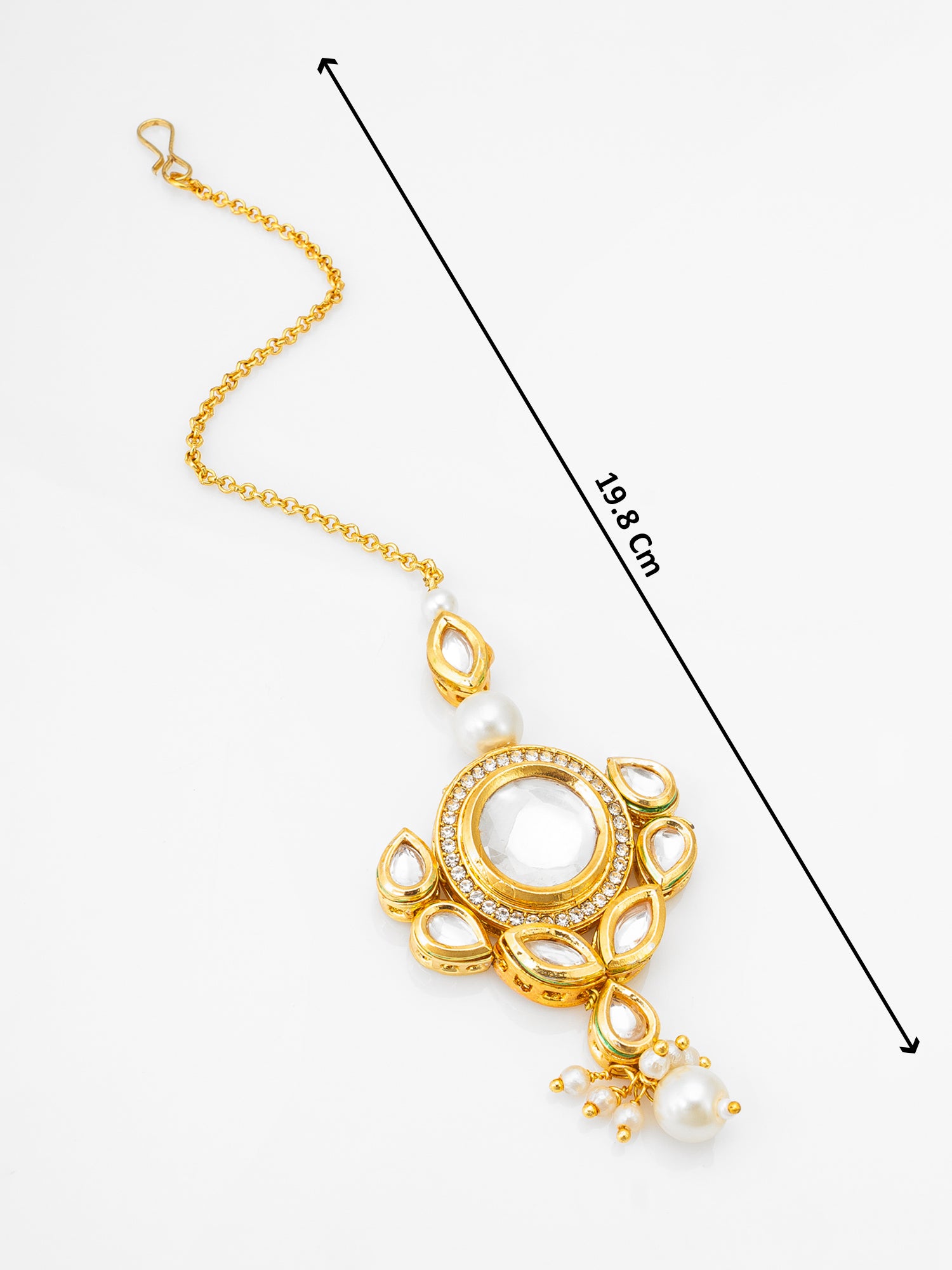 Gold-Plated Kundan Maang Tikka with Stone and Pearl Cluster Drop – View 4 | Aadita Jewelry