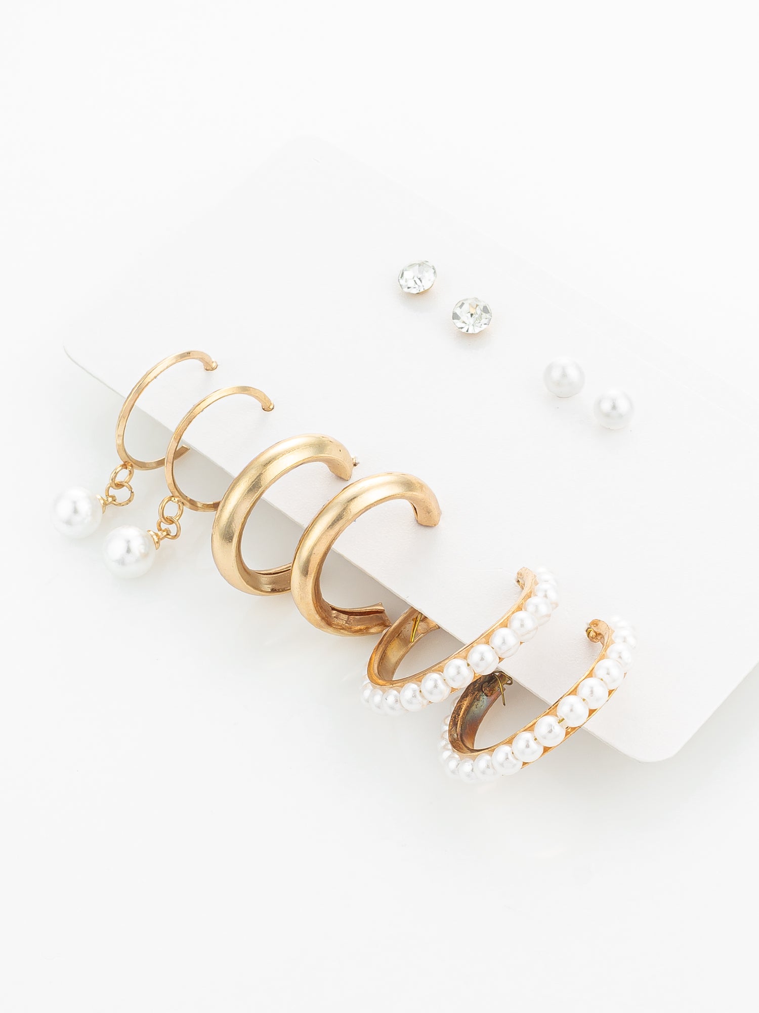 Gold Plated Pearl and Crystal Hoop Earring Set | Aadita Jewelry