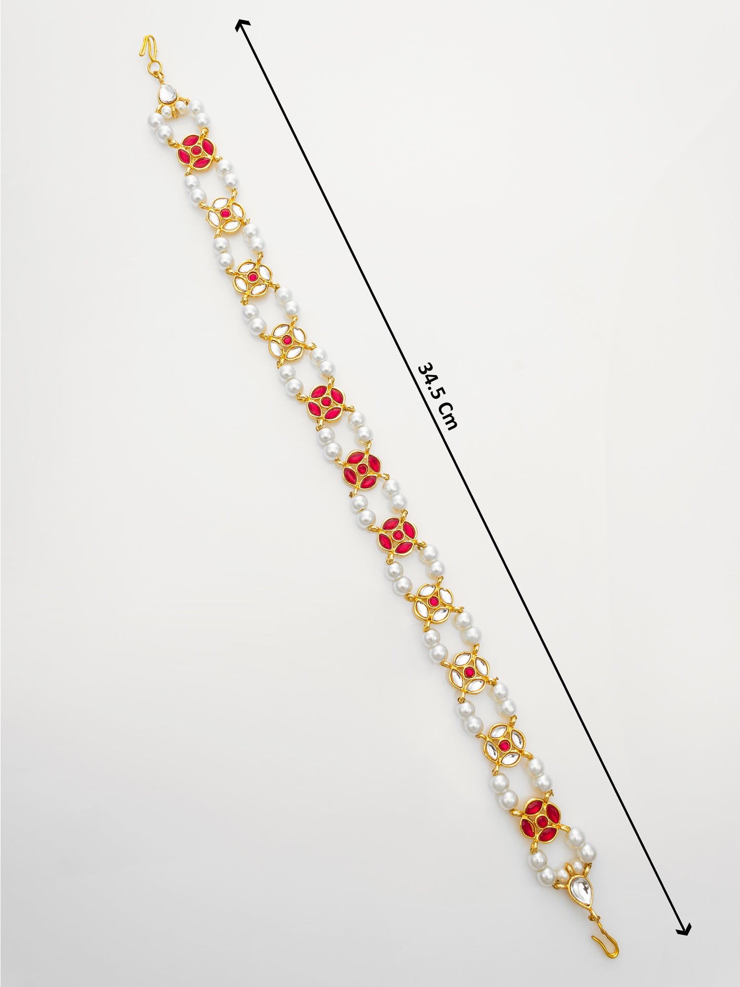 Traditional Kundan Red Enamel Matha Patti with Pearls – Bridal Headpiece – View 4 | Aadita Jewelry