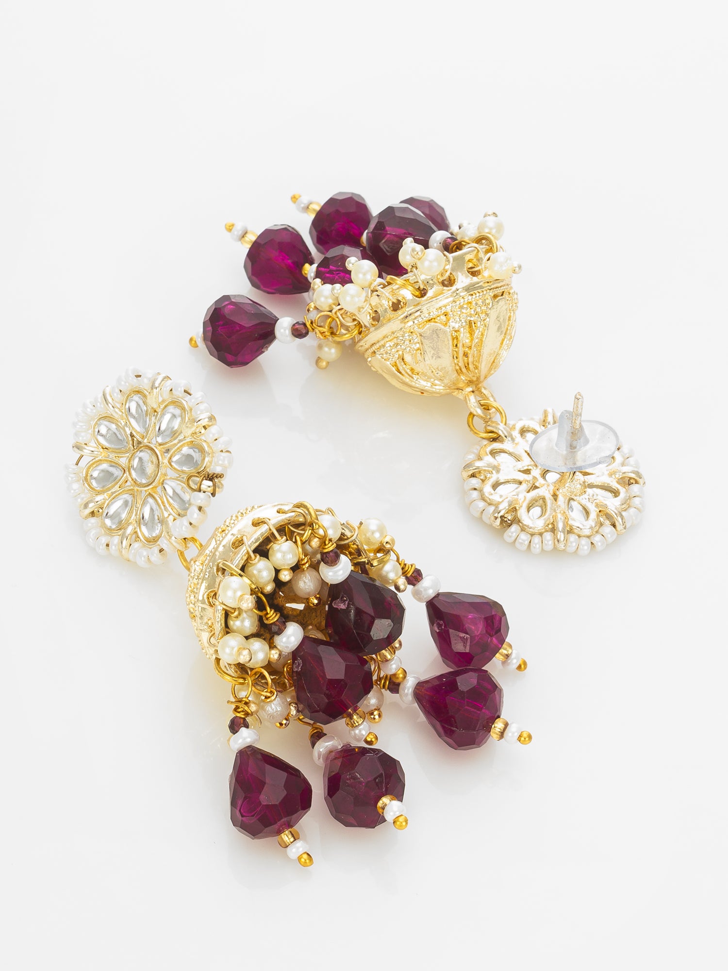 Gold-Plated Maroon Beaded Jhumka Earrings for Women – View 2 | Aadita Jewelry