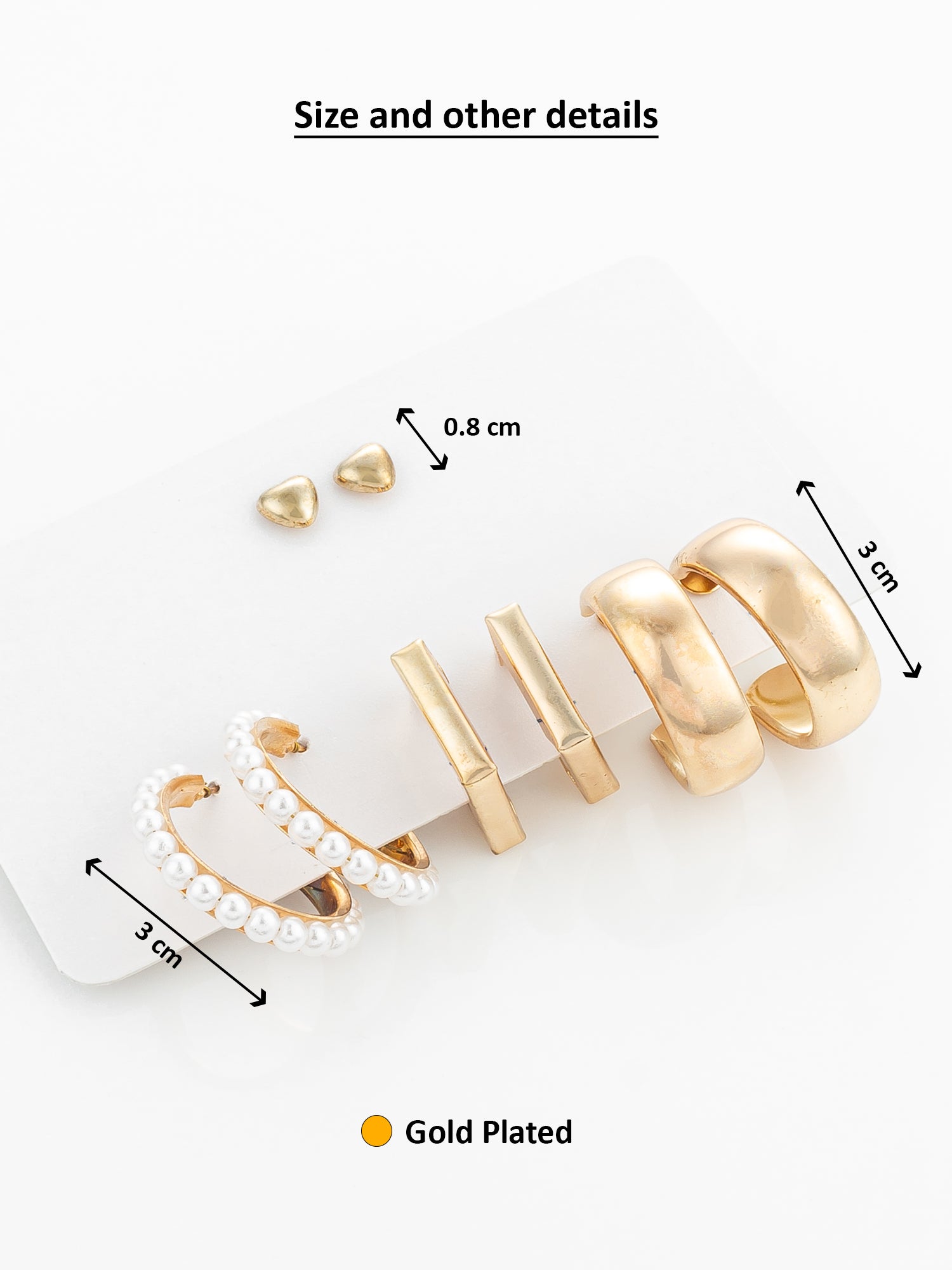 Aadita Gold Plated Pearl and Geometric Hoop Earring Combo Set – View 3 | Aadita Jewelry