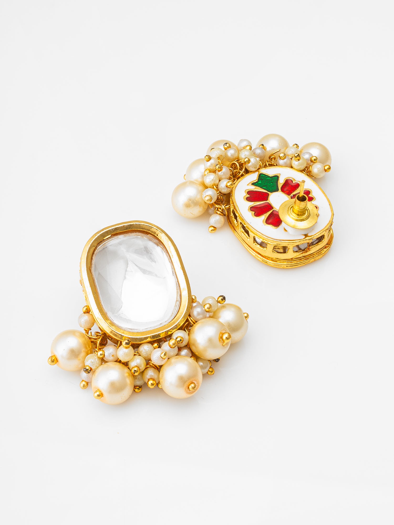 Classic Kundan Pearl Cluster Stud Earrings – View 2 | Aadita Jewelry