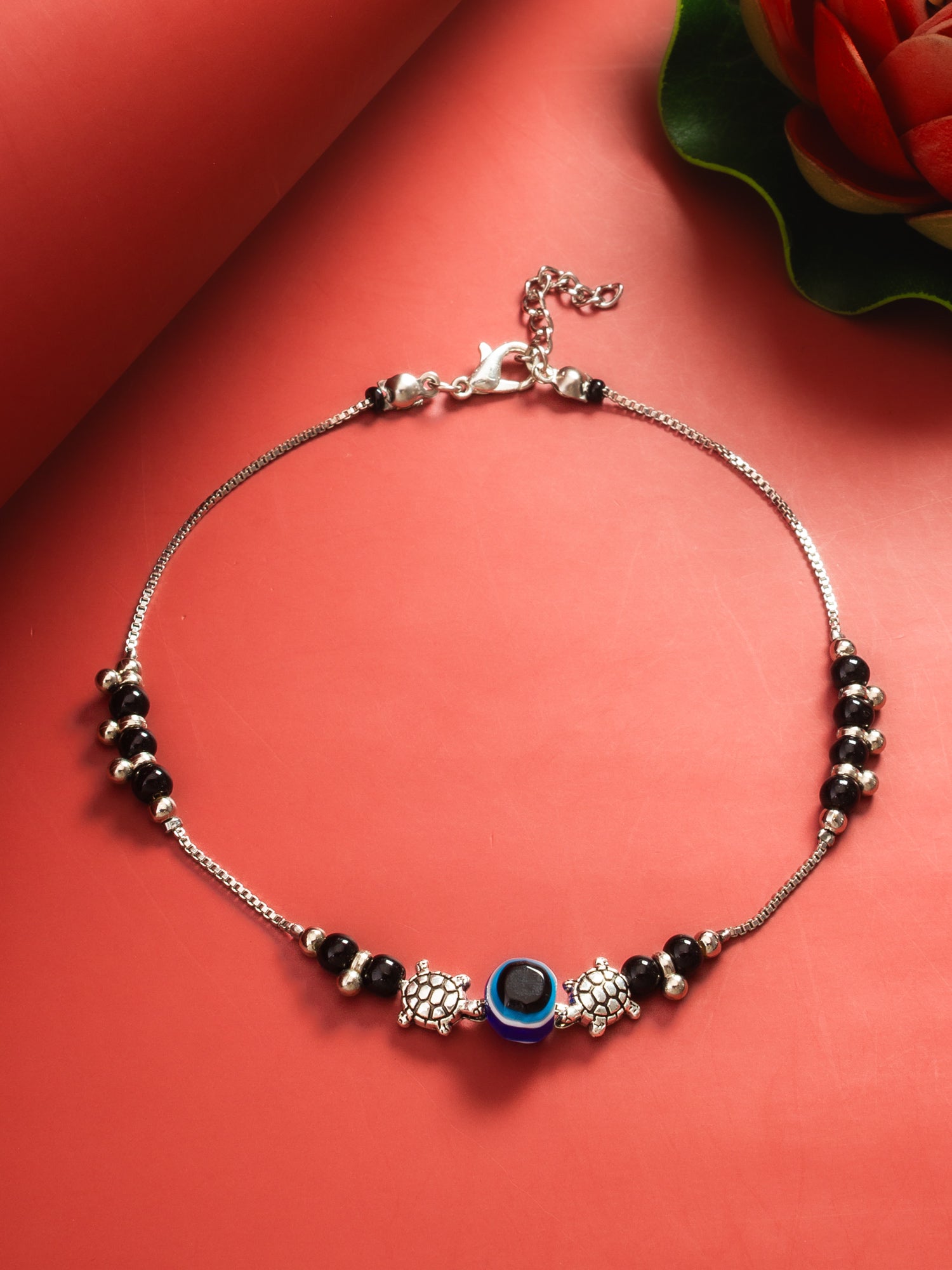 Turtle Charm Evil Eye Protective Anklet – View 3 | Aadita Jewelry