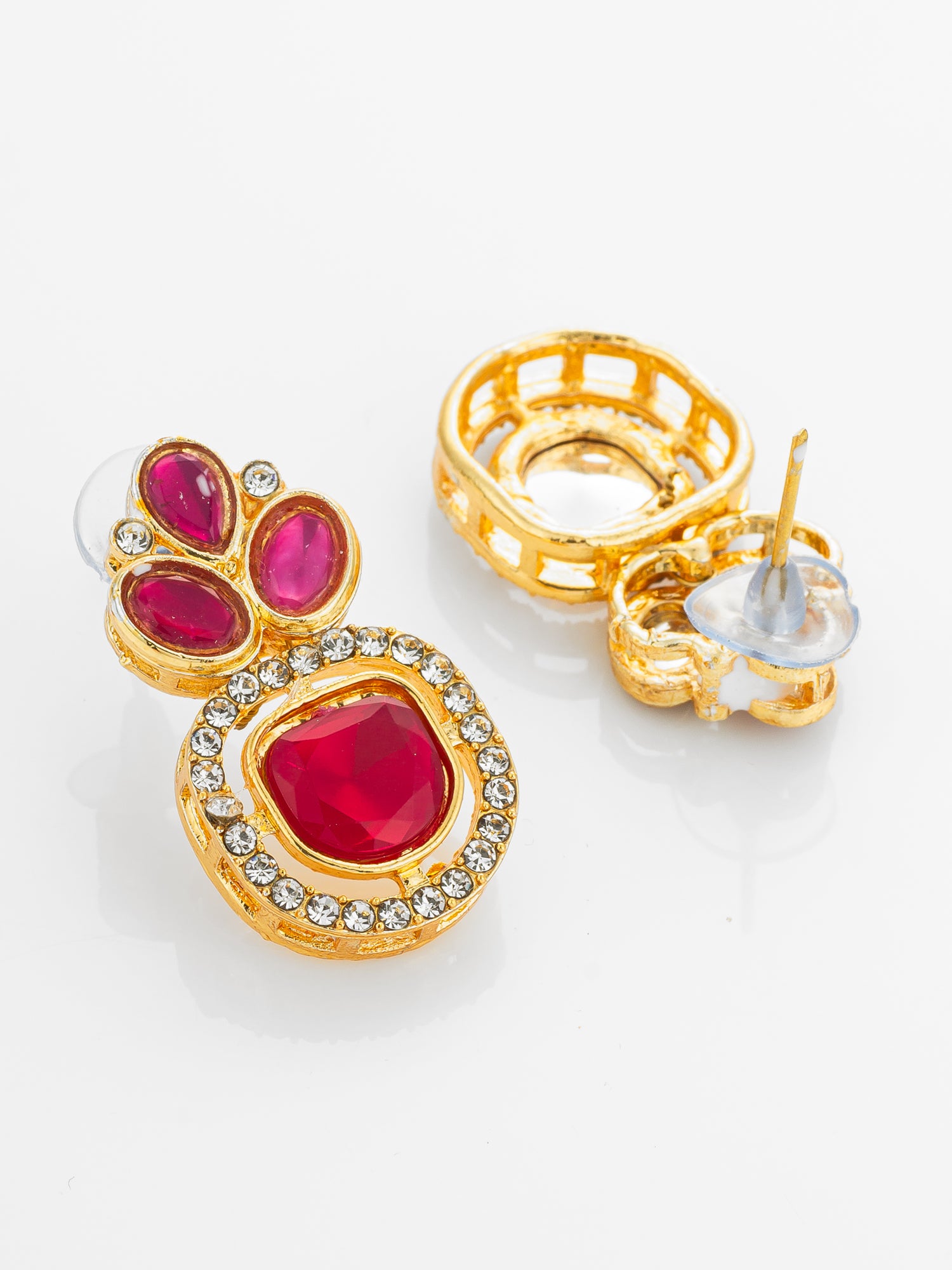 Pink Kundan Gold Plated Traditional Earrings – View 3 | Aadita Jewelry