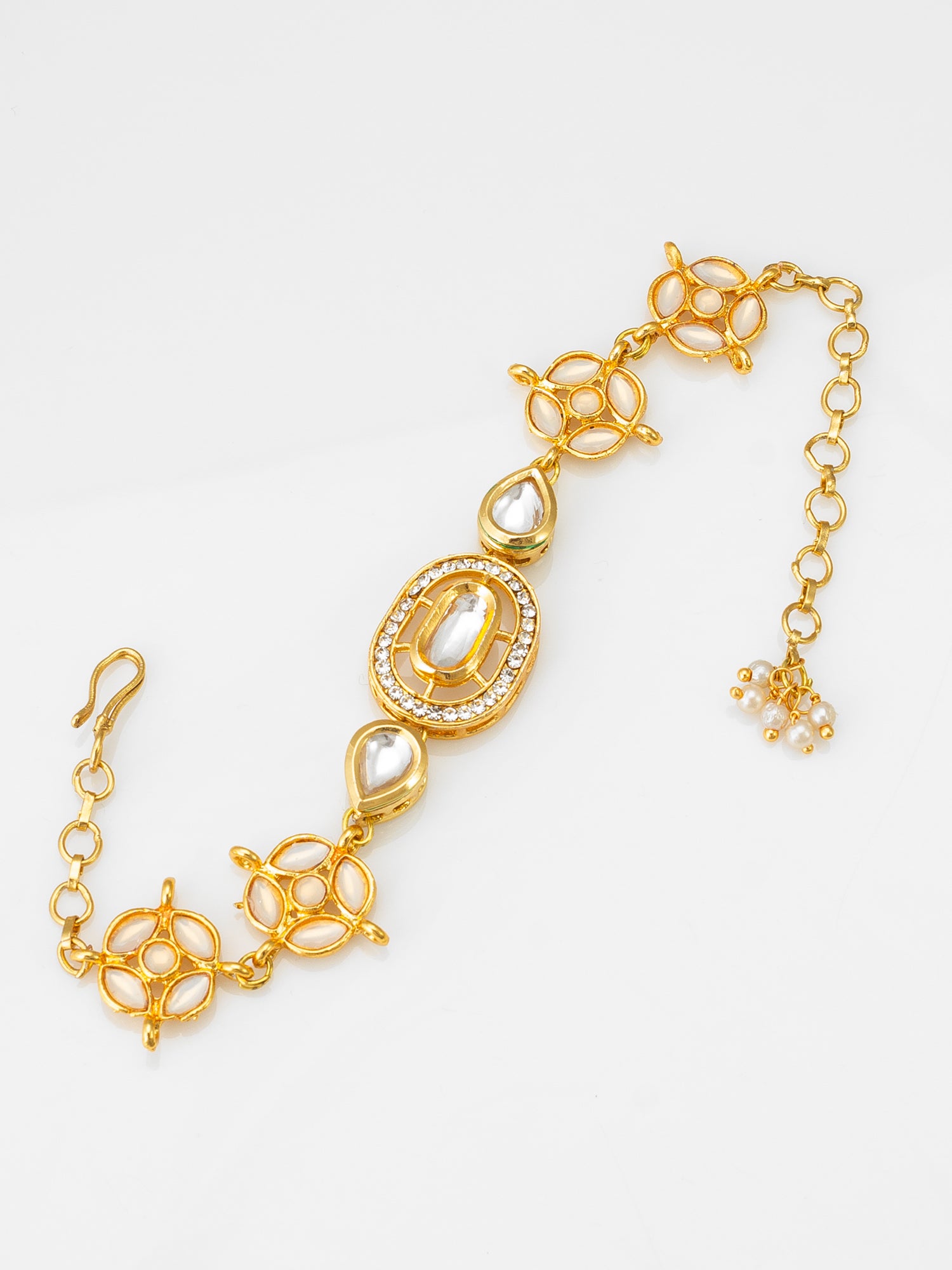Gold-Plated White Kundan Bracelet – View 3 | Aadita Jewelry