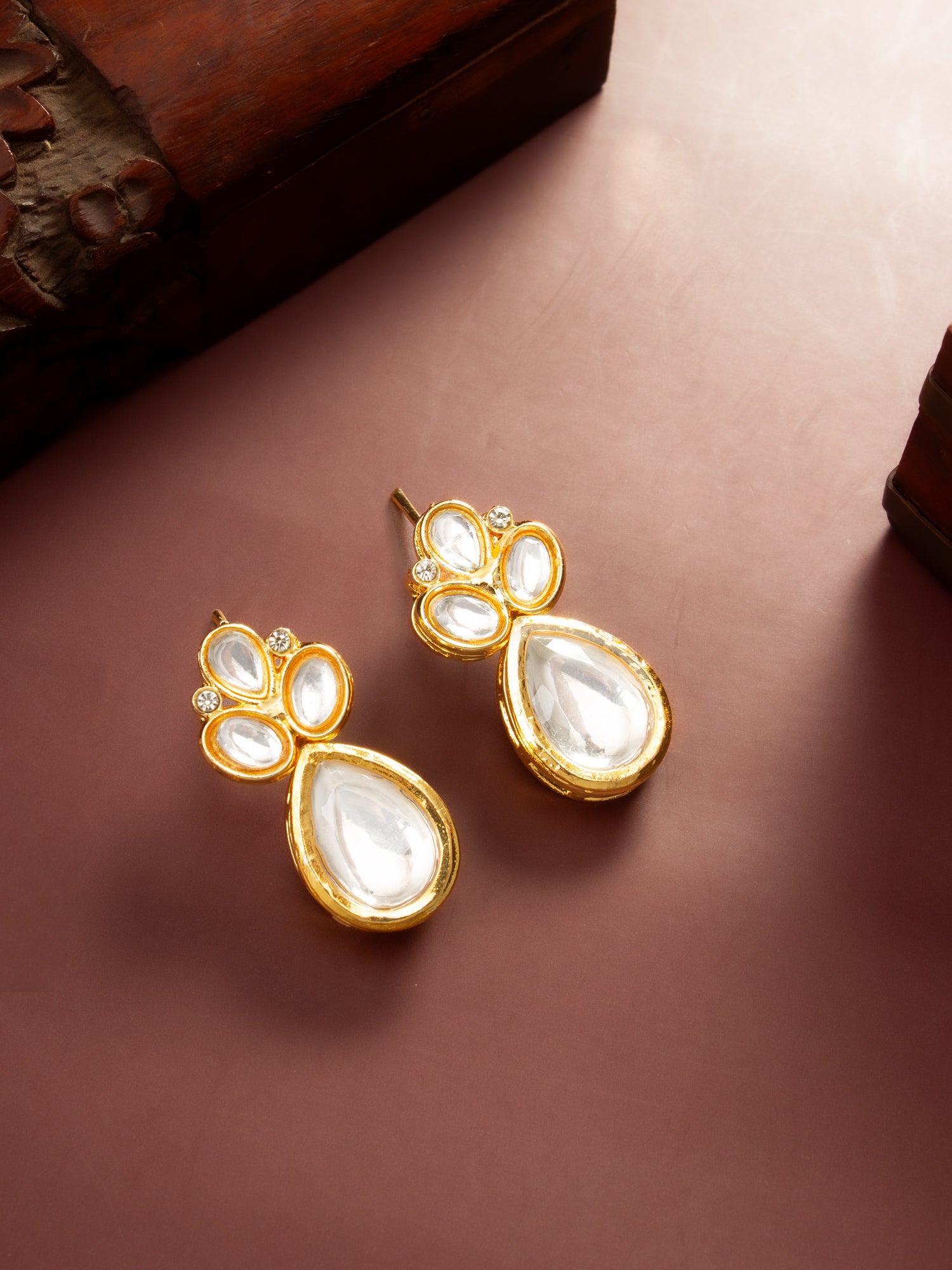 Gold Plated Statement White Stone Cluster Earrings – View 5 | Aadita Jewelry