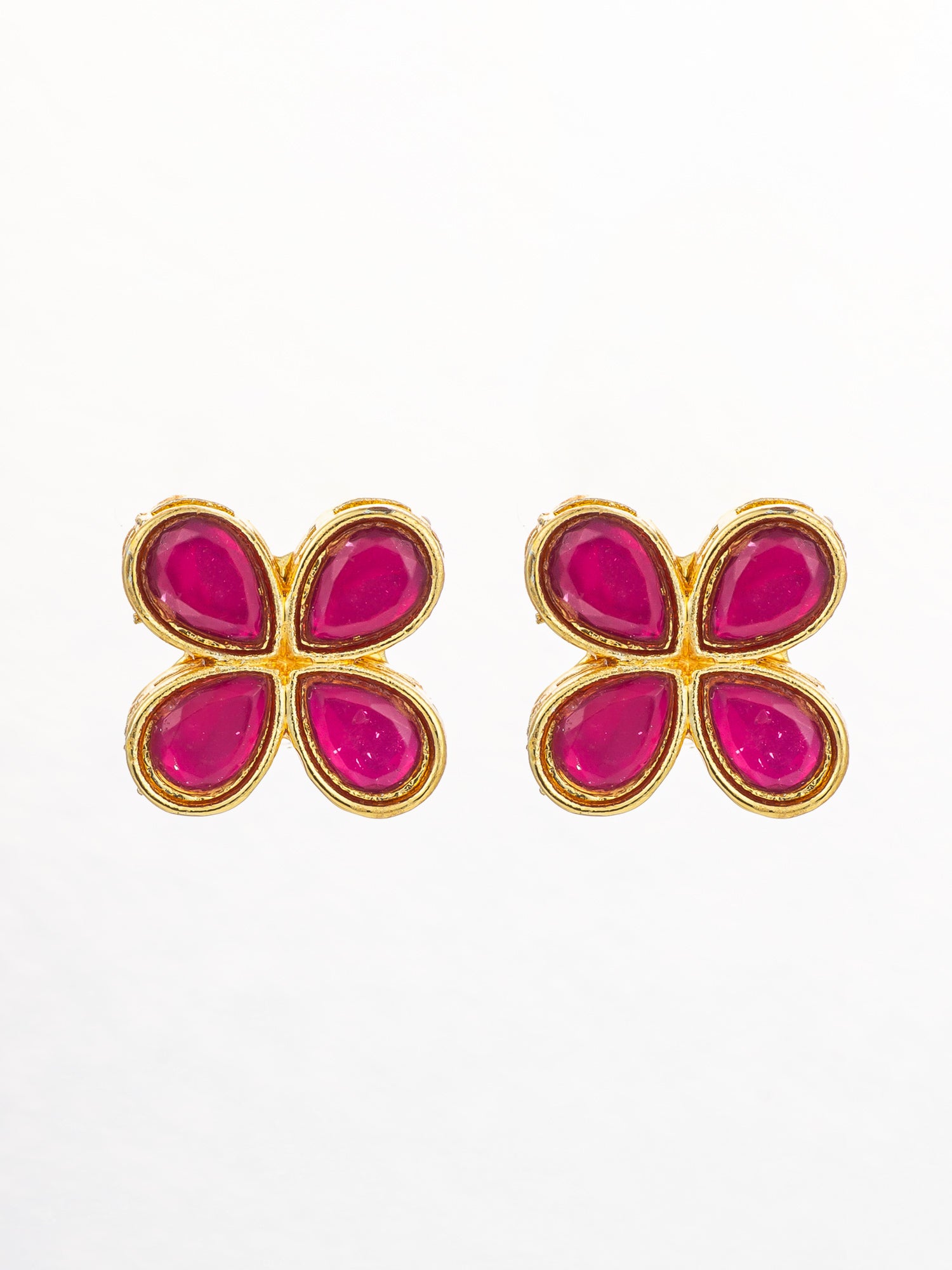Elegant Gold Plated Pink Clover Stud Earrings | Aadita Jewelry
