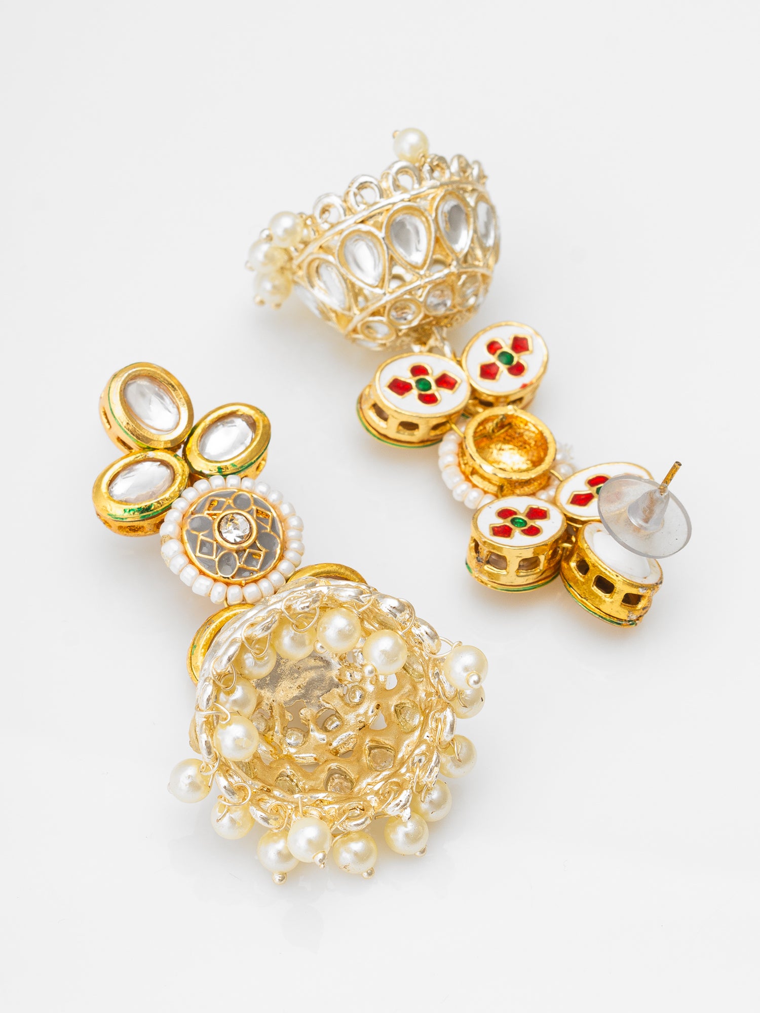 Traditional Kundan Pearl Jhumka Earrings – View 2 | Aadita Jewelry
