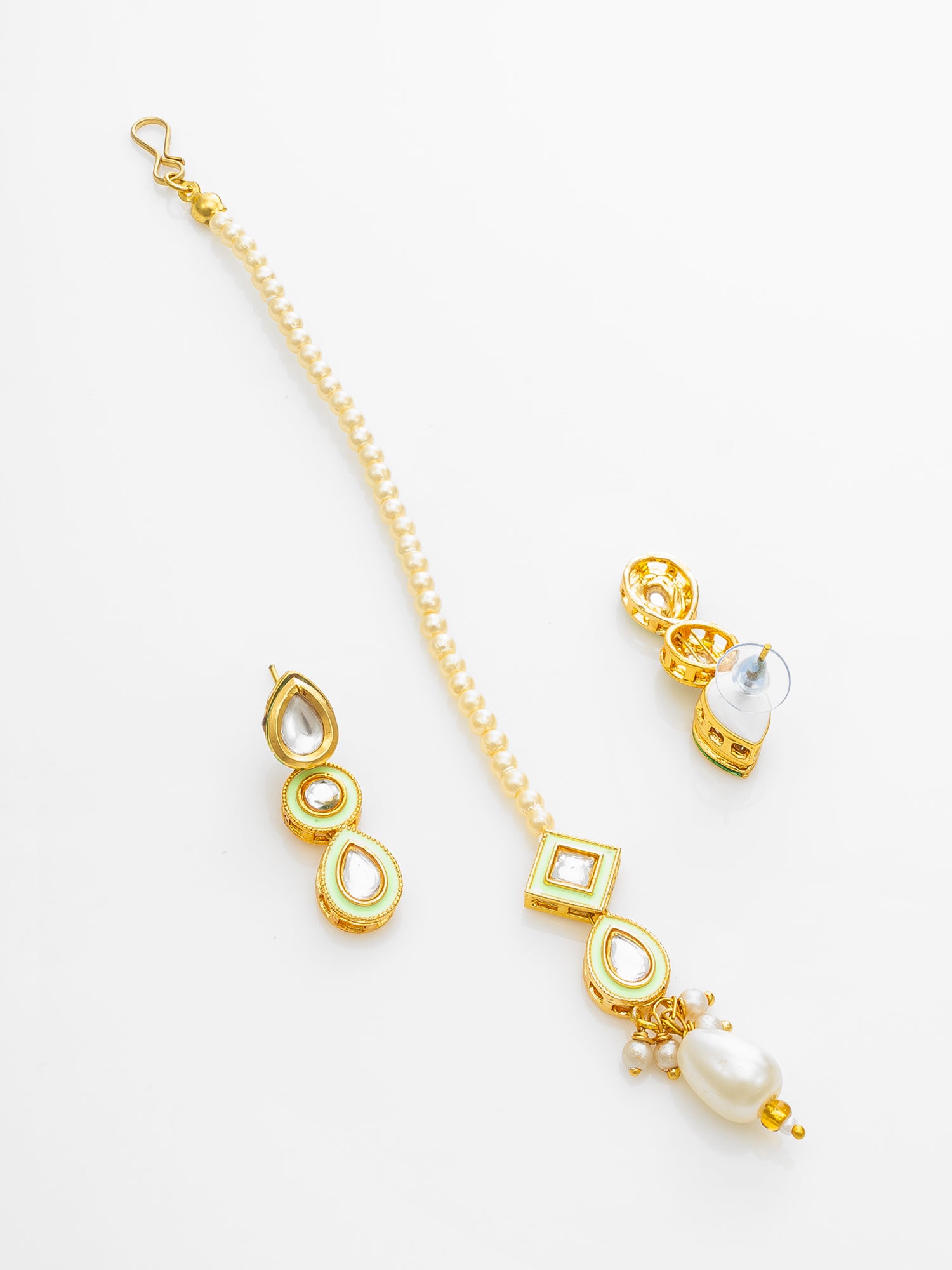 Pearl Choker Kundan Necklace Set with Maang Tikka for Women – View 3 | Aadita Jewelry