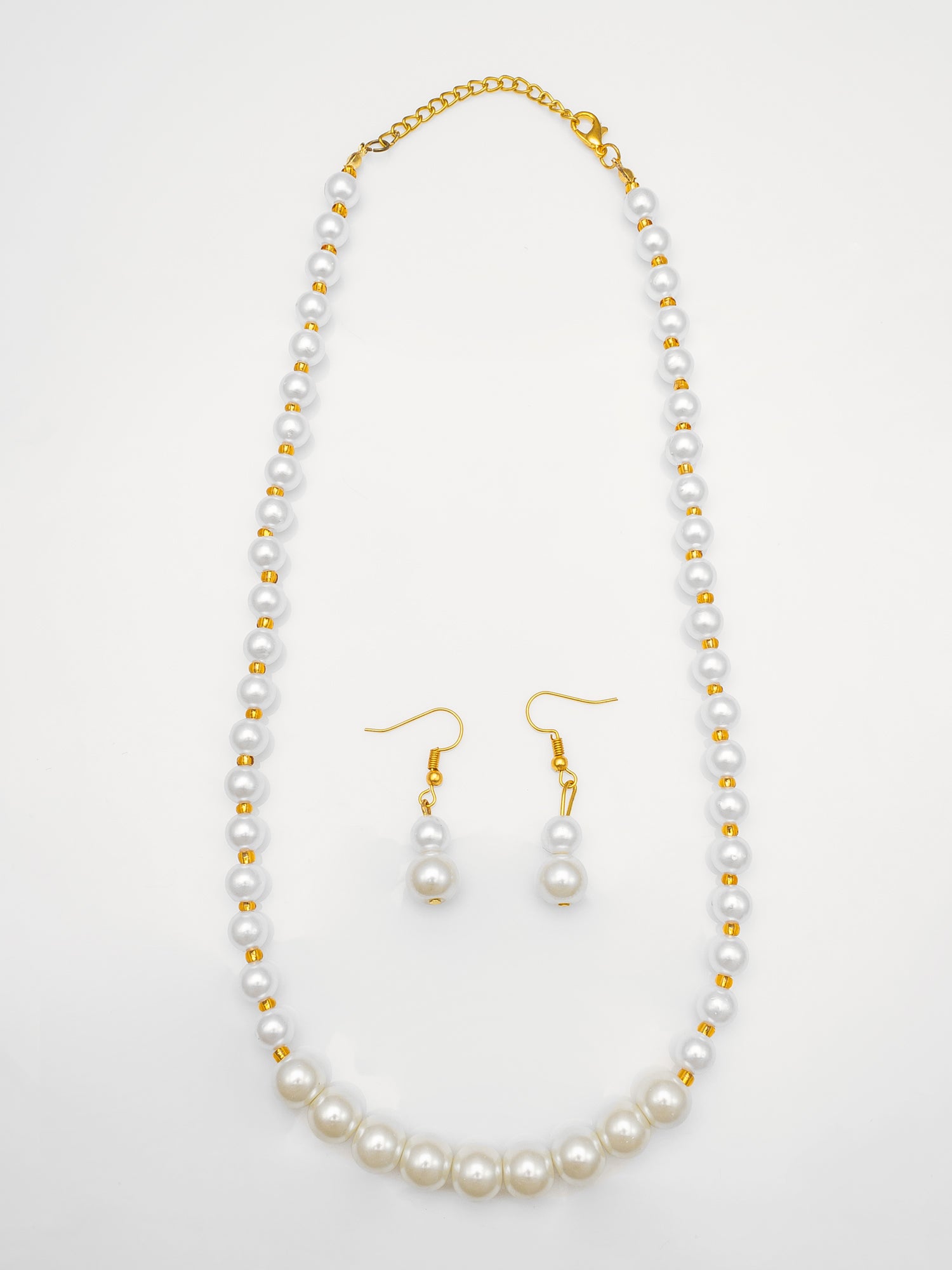 White Pearl Beaded Necklace Set with Drop Earrings for Women | Aadita Jewelry