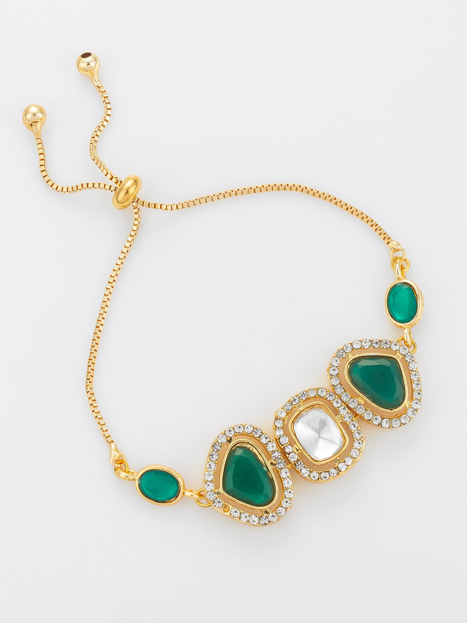 Asymmetric Green Stone Adjustable Bracelet – View 2 | Aadita Jewelry