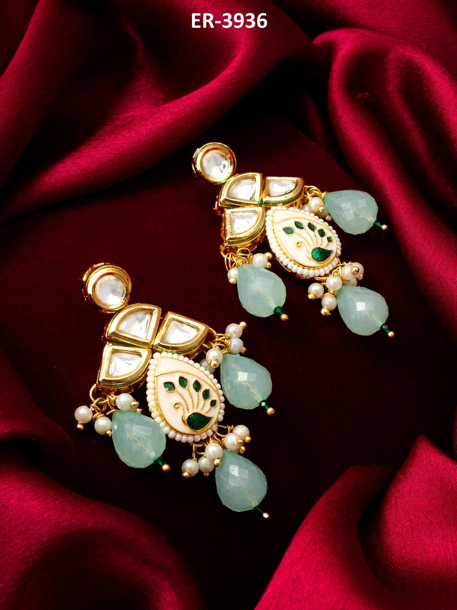 Traditional Kundan Drop Earrings – View 5 | Aadita Jewelry