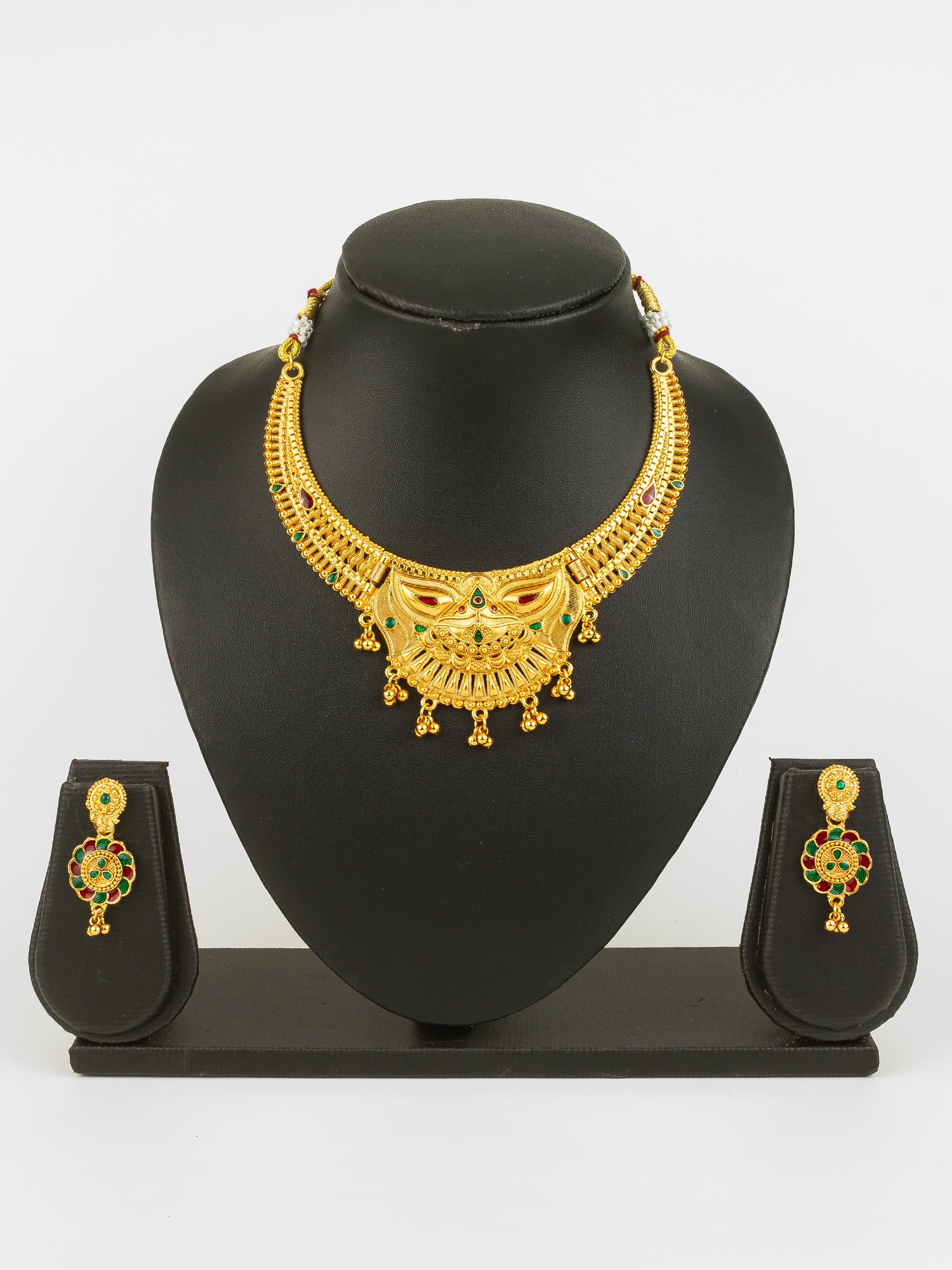 Gold-Plated Temple Necklace Set for Women | Bridal Peacock Jewellery | Traditional Design – View 5 | Aadita Jewelry